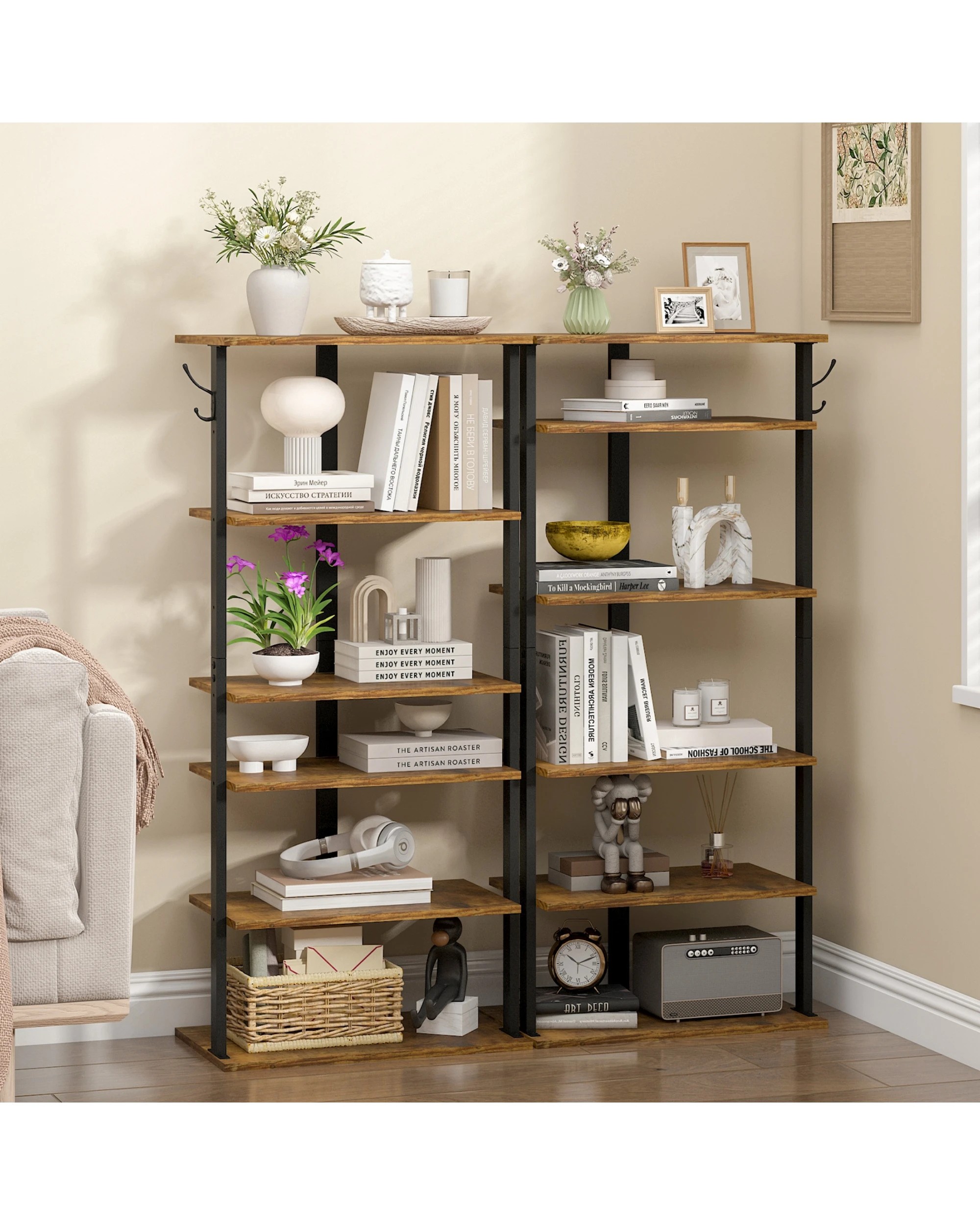 6 Advwin 8 Tier Vertical Shoe Rack Shoe Storage Organiser Narrow Shoe Tower, Rustic Brown, 6 of 10