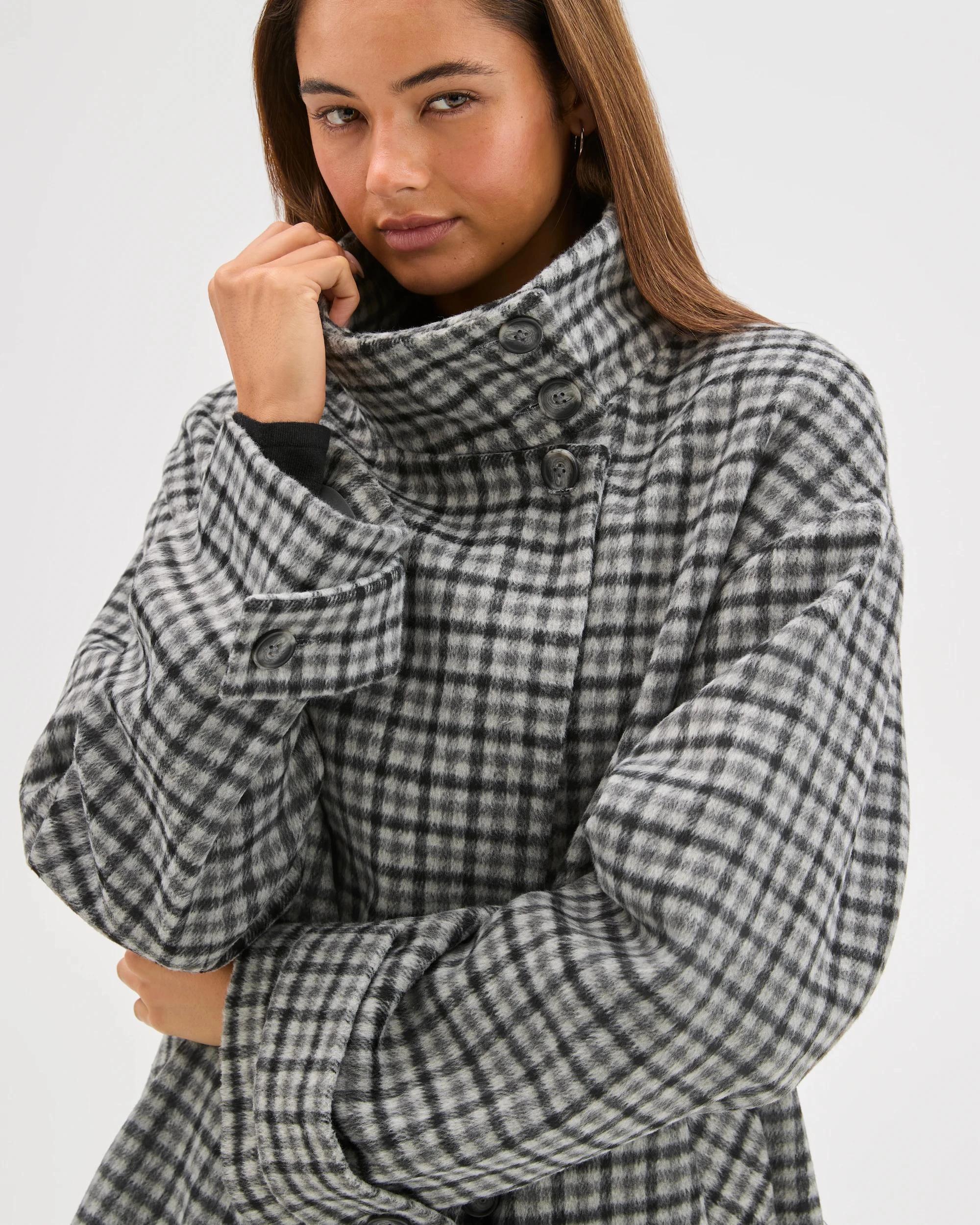 6 Lily Loves Funnel Neck Short Coat CHECK, 6 of 8