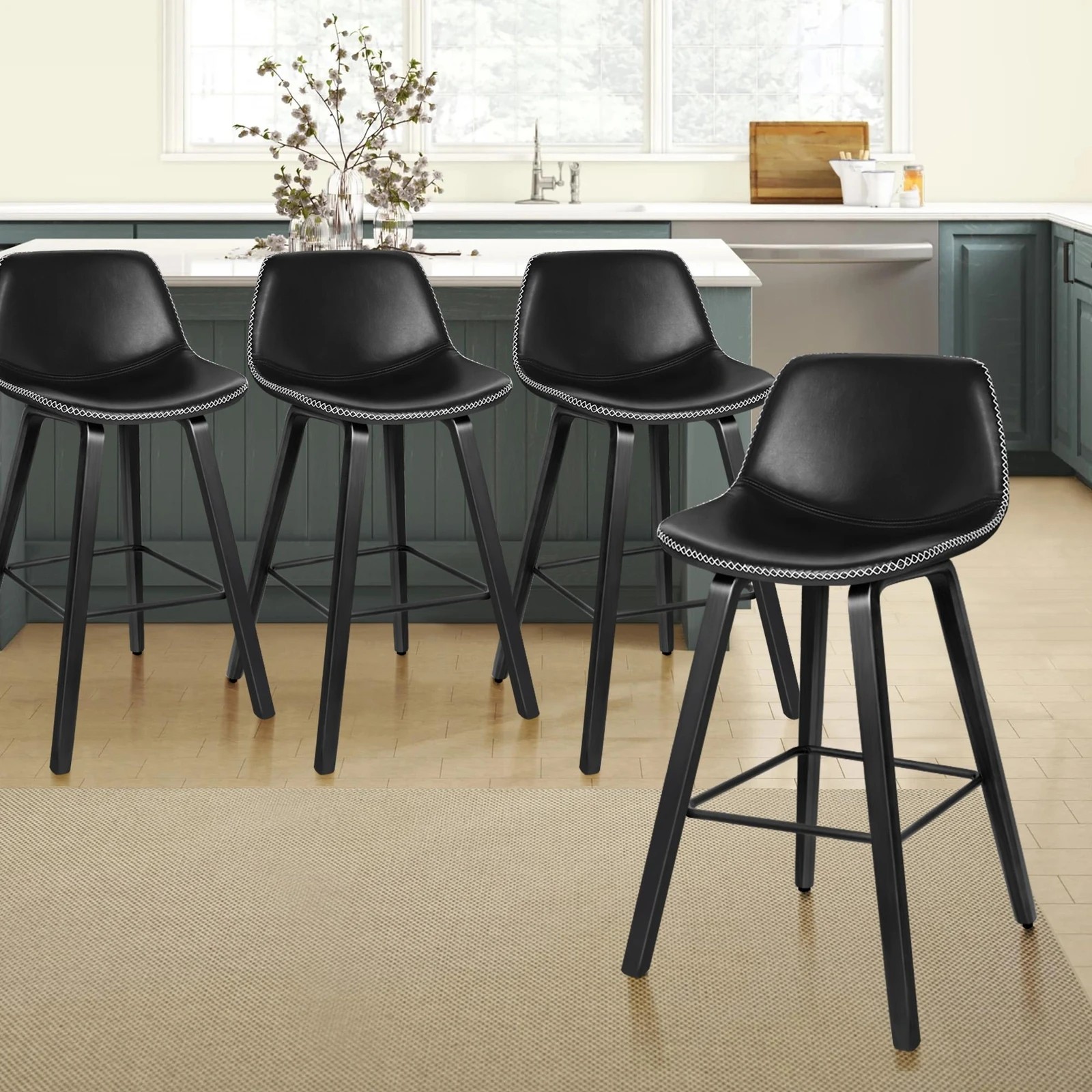4 Alfordson 4x Wooden Bar Stools Noah Kitchen Dining Chair Vintage Retro - Black, 4 of 10