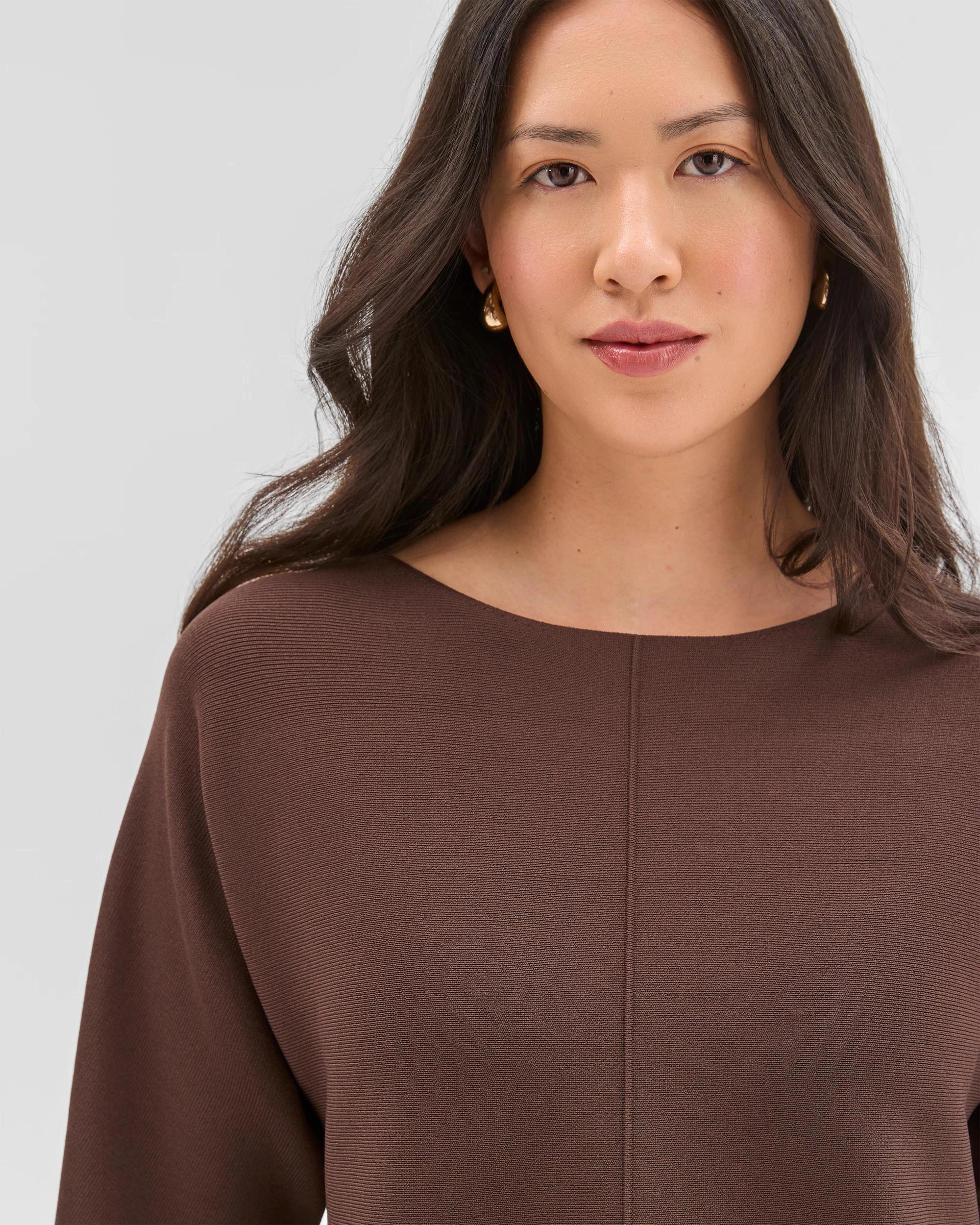 5 Preview Short Sleeve Crepe Knit T-Shirt GANACHE, 5 of 6