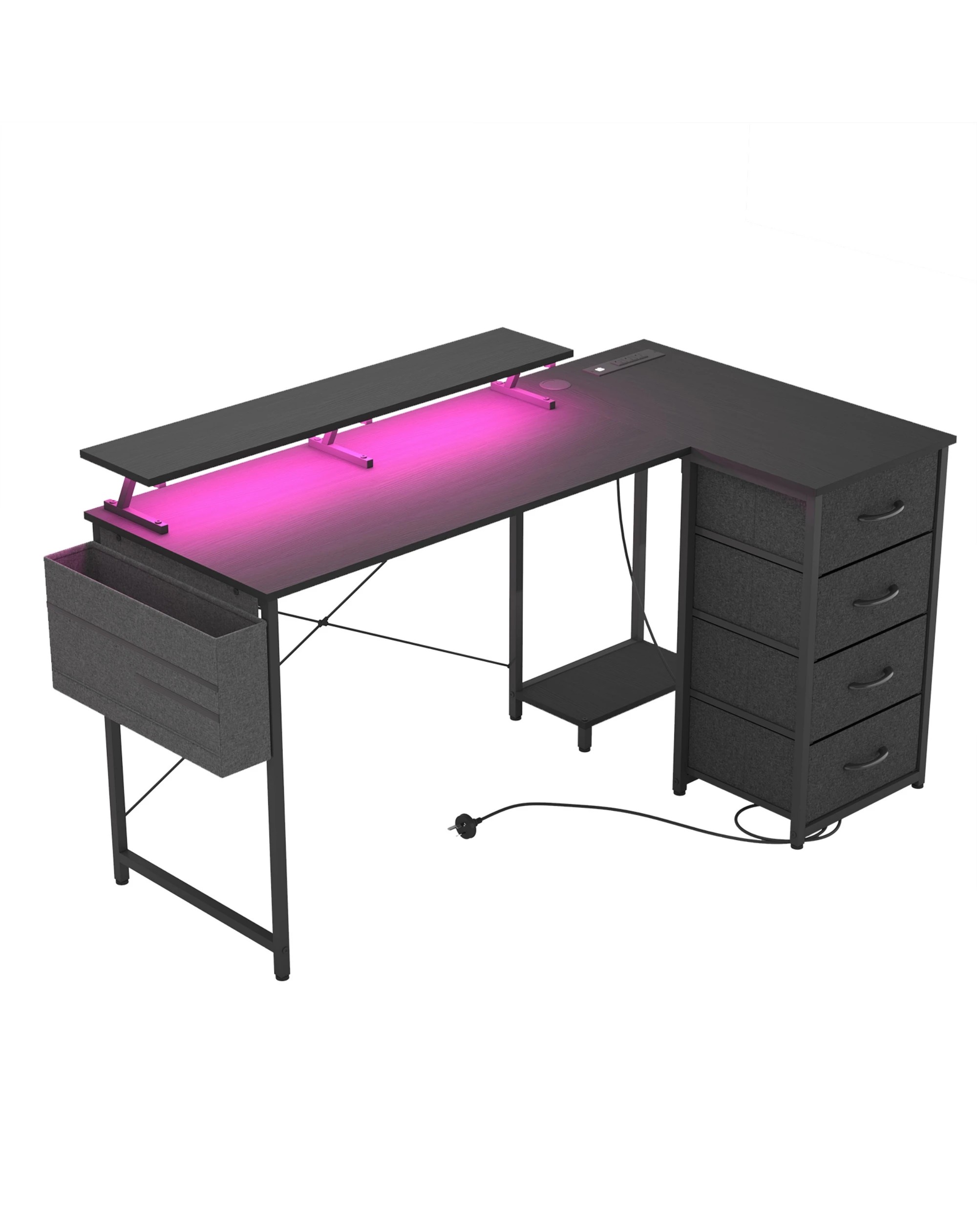 3 Ufurniture L-Shaped Gaming Desk RGB LED Reversible 160cm - Black, 3 of 9