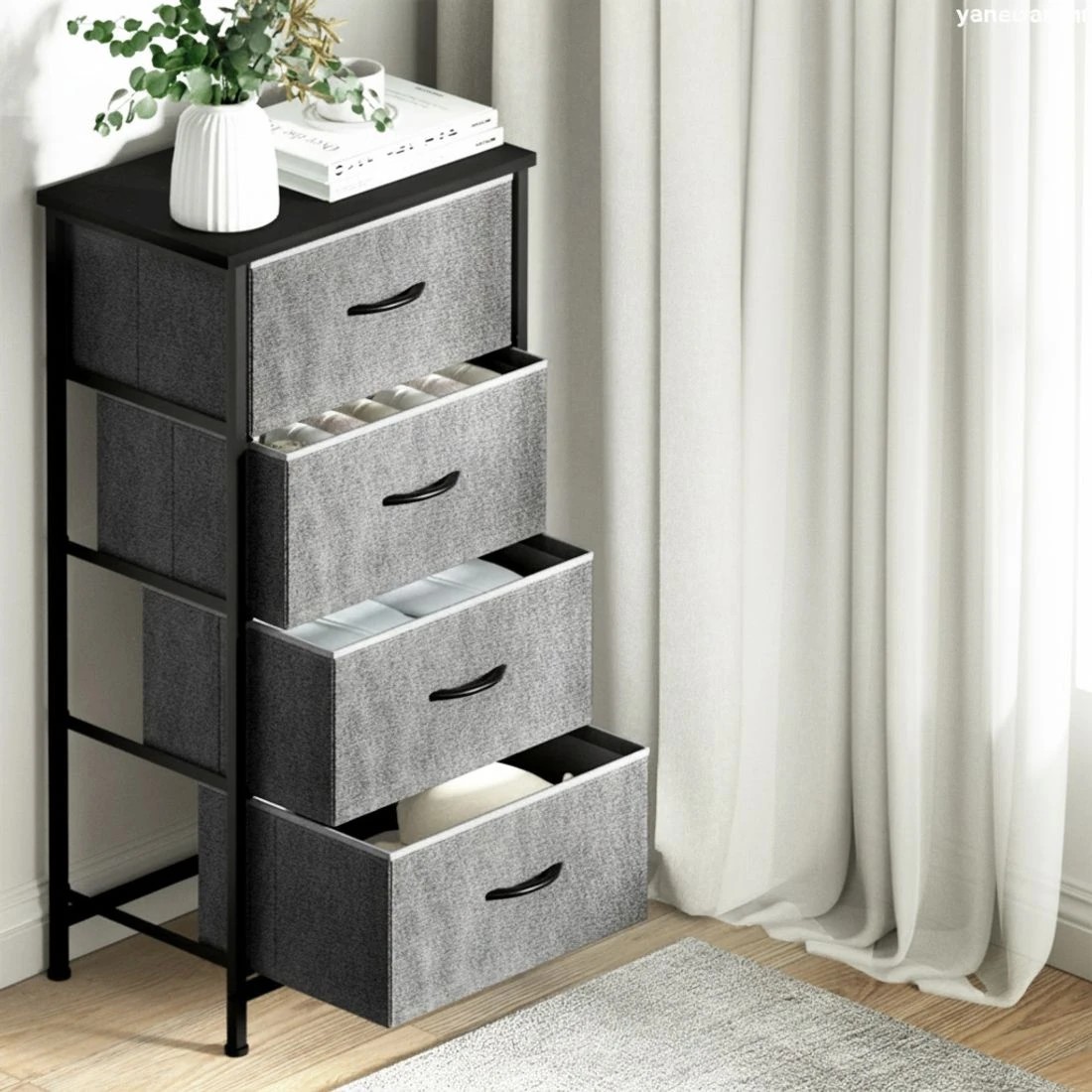 4 Artiss Set of 2 Chest of 4 Drawers Storage Dresser Tallboy - Grey, 4 of 6