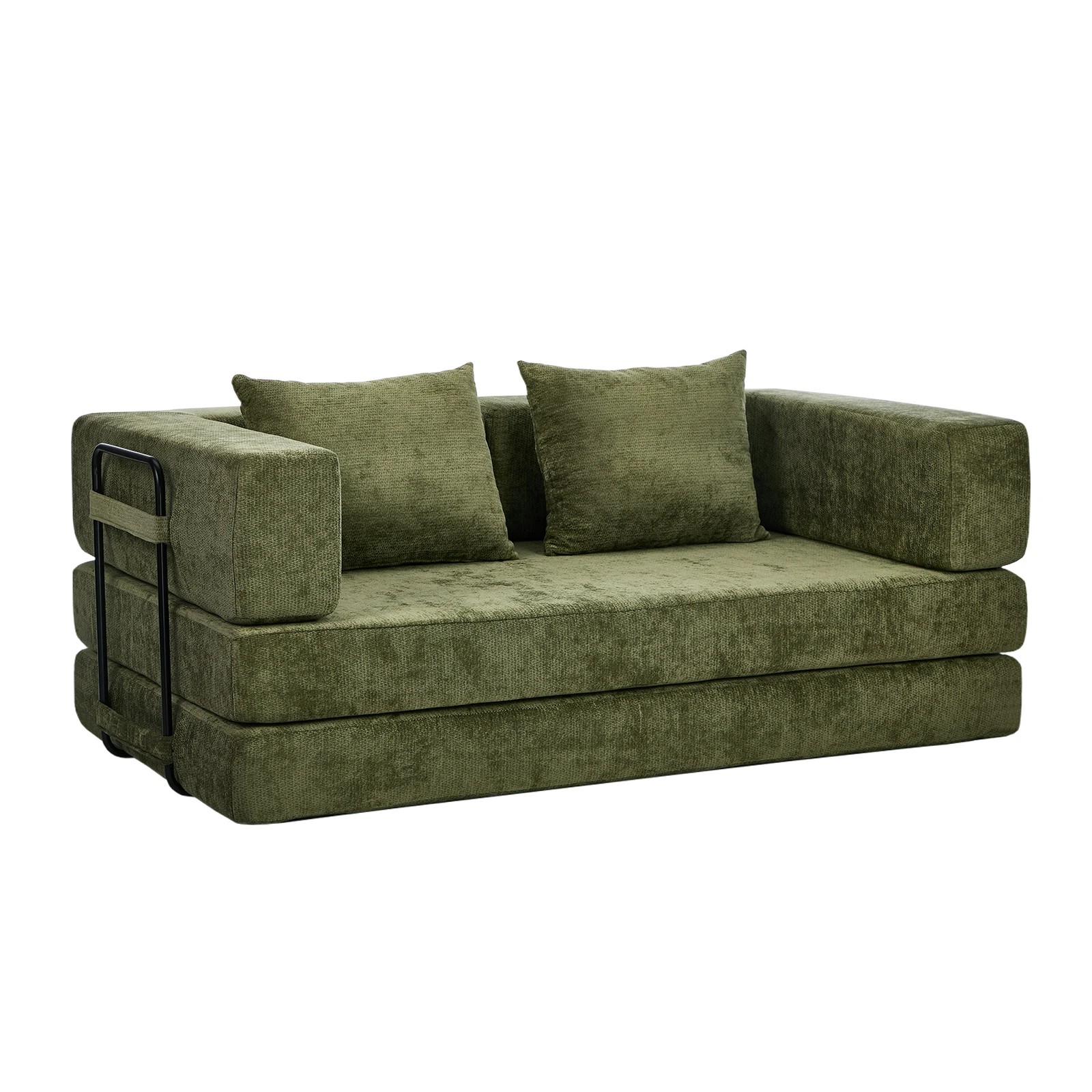 1 Oikiture Convertible LOFT Sofa Bed Sleeper Pull Out Couch Futon Chenille - Green, 1 of 10