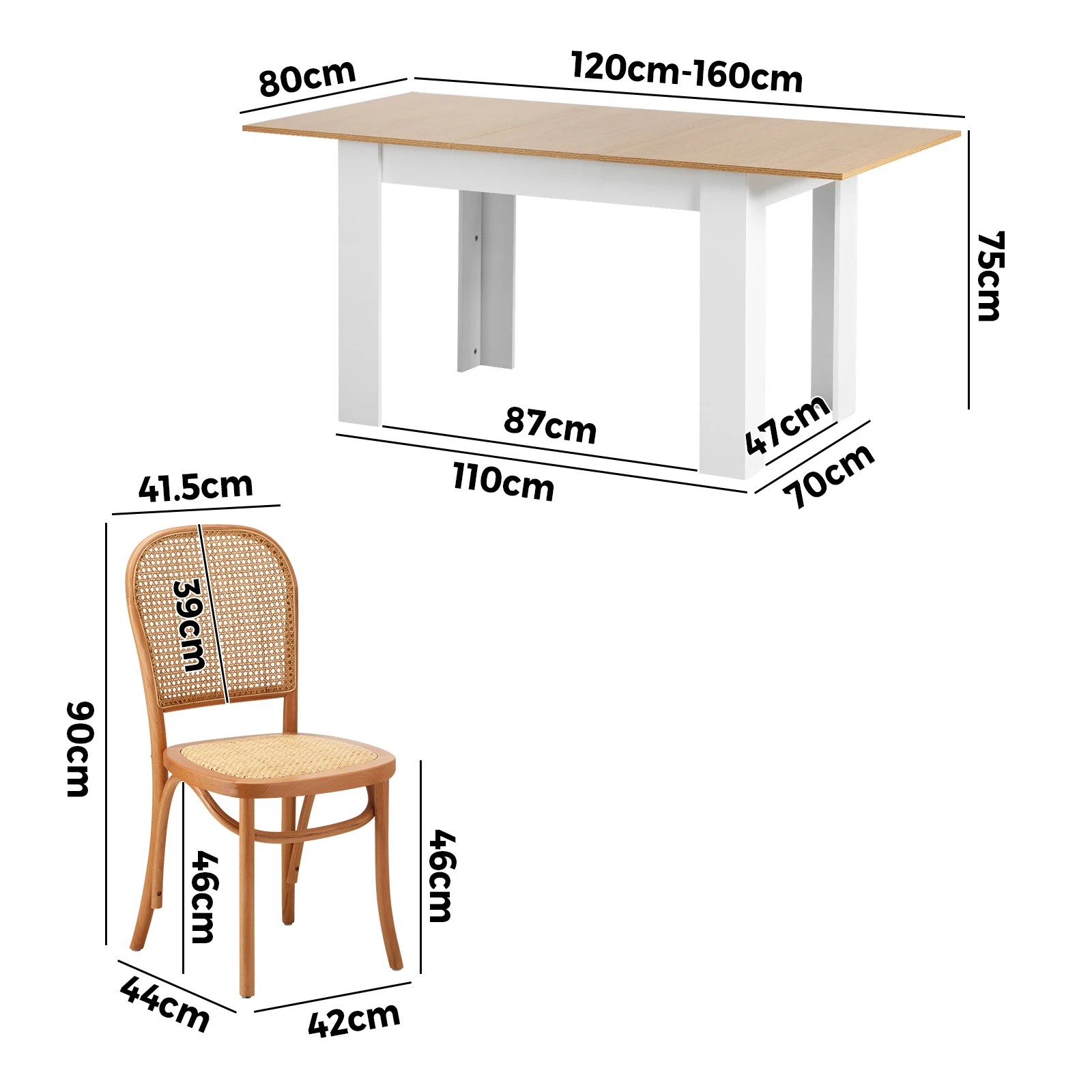 2 Oikiture 160cm Extendable Dining Table with 6PCS Dining Chairs Rattan - Natural, 2 of 9