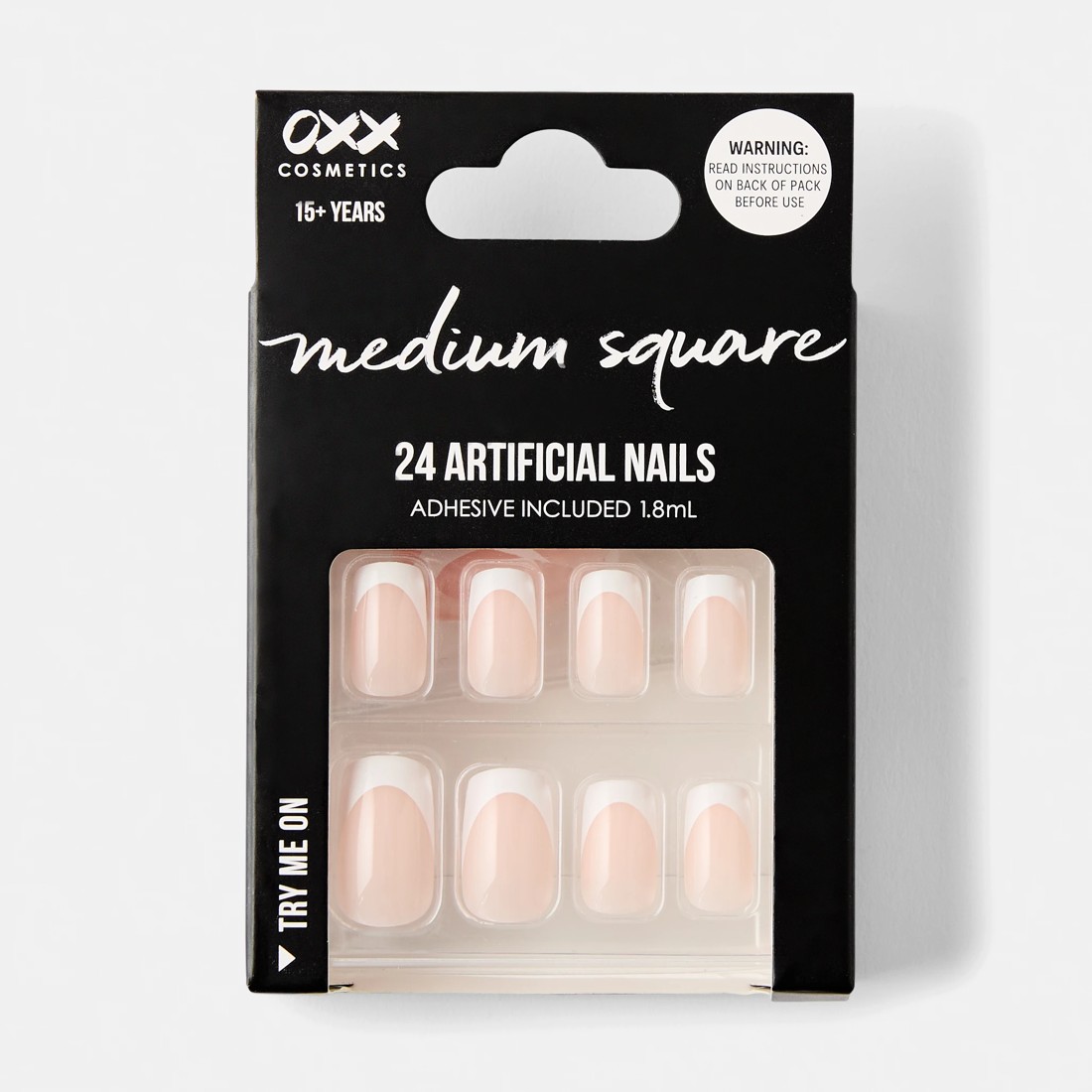 1 OXX Cosmetics 24 Pack Artificial Nails with Adhesive - Medium Square Shape, French Tip, 1 of 4