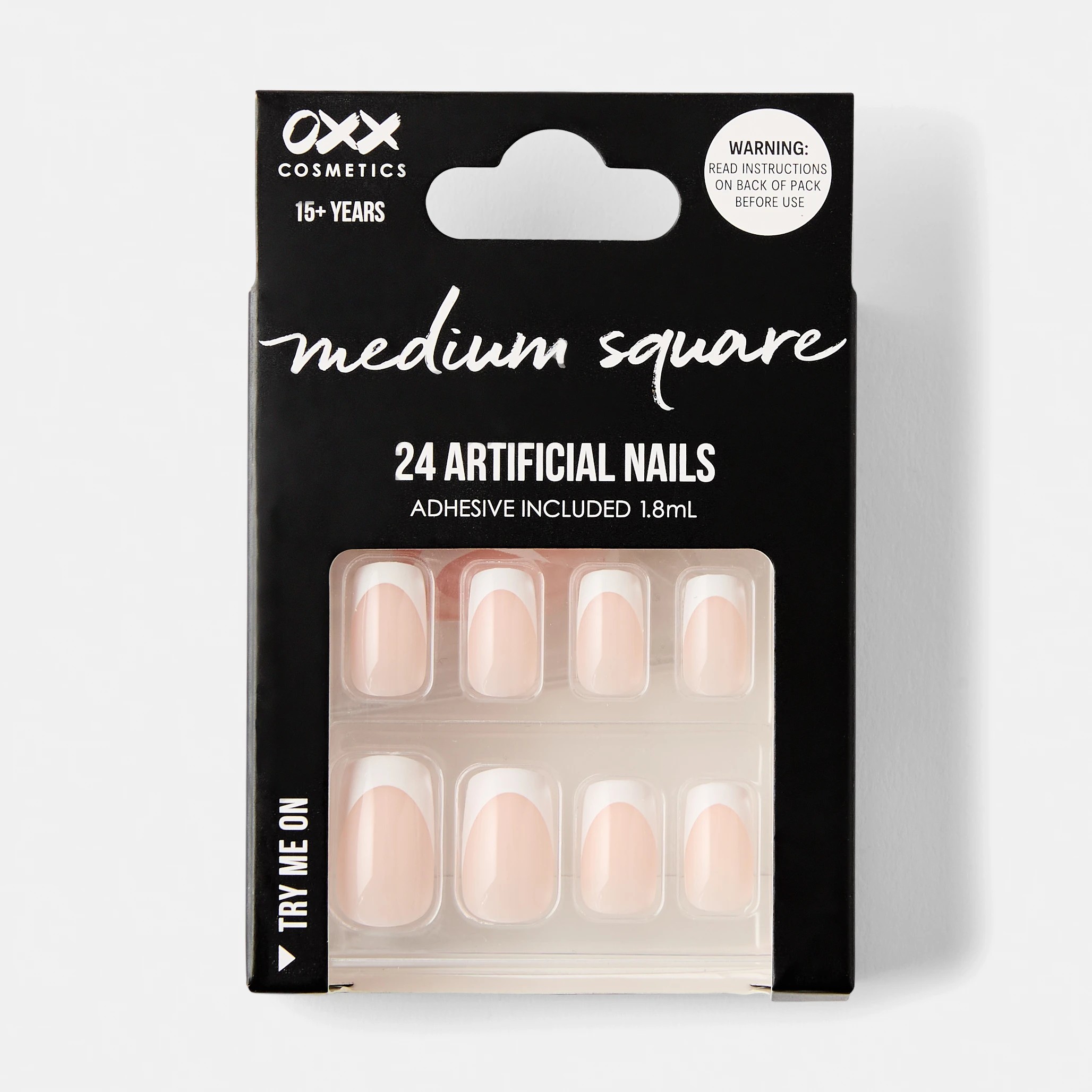 1 OXX Cosmetics 24 Pack Artificial Nails with Adhesive - Medium Square Shape, French Tip, 1 of 4