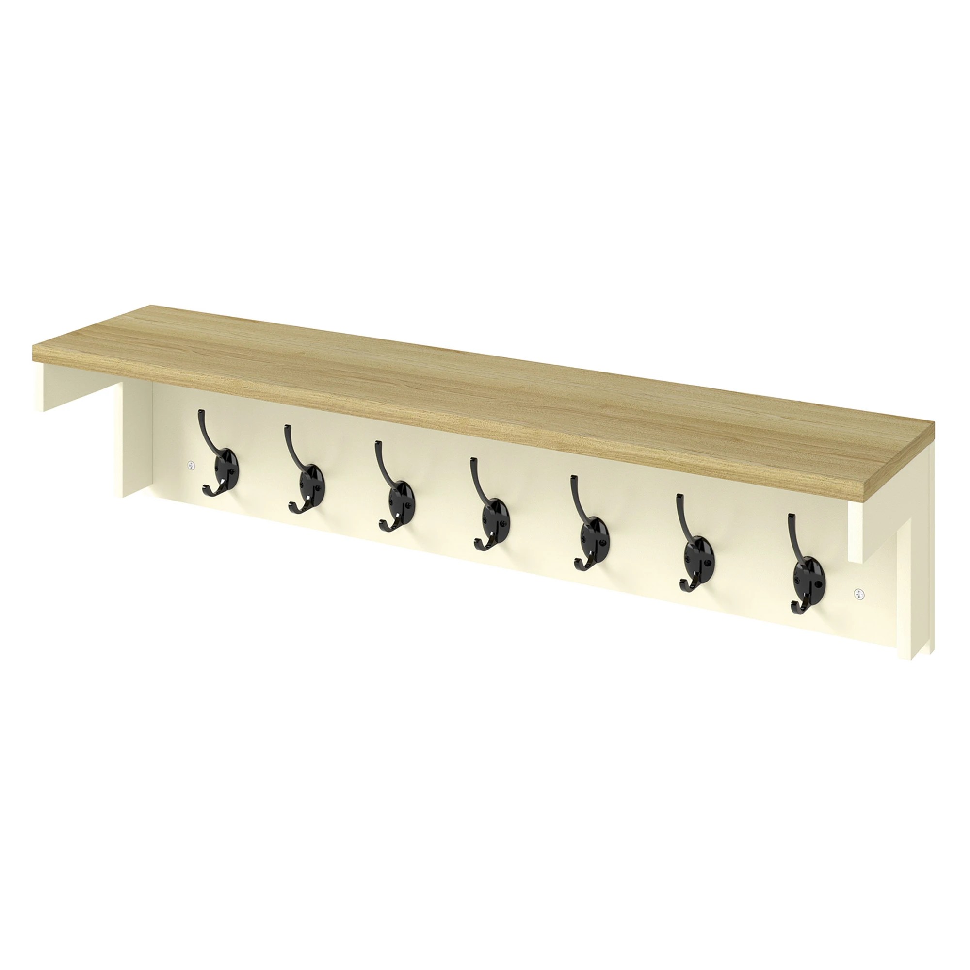 1 Levede Coat Rack Wall Mounted Shelf 7 Double Hooks Cream, 1 of 9