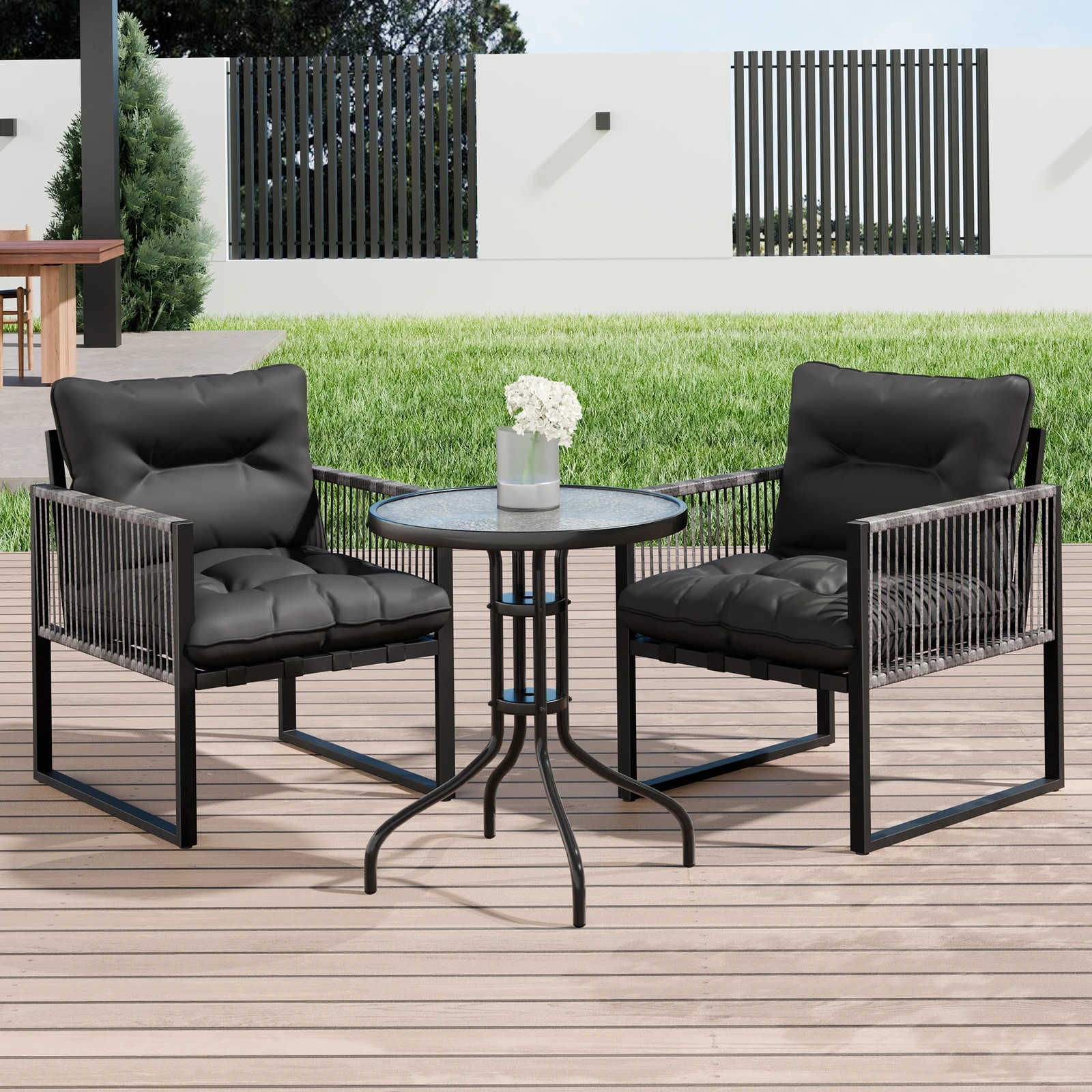9 Alfordson Outdoor Furniture Patio Set Glass Side Table Lounge Chairs Garden - Grey, 9 of 10