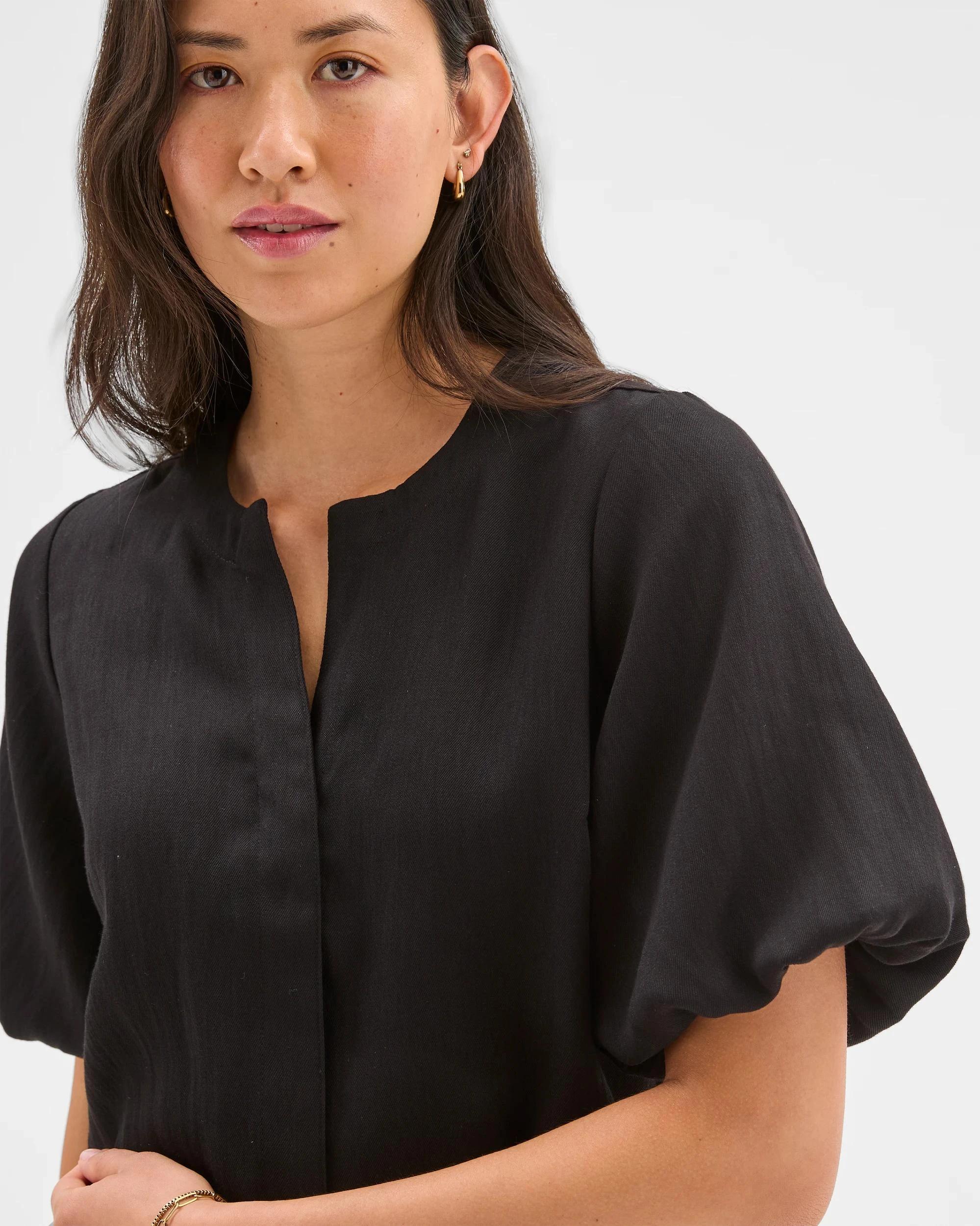 4 Puff Sleeve Blouse - Preview BLACK, 4 of 6