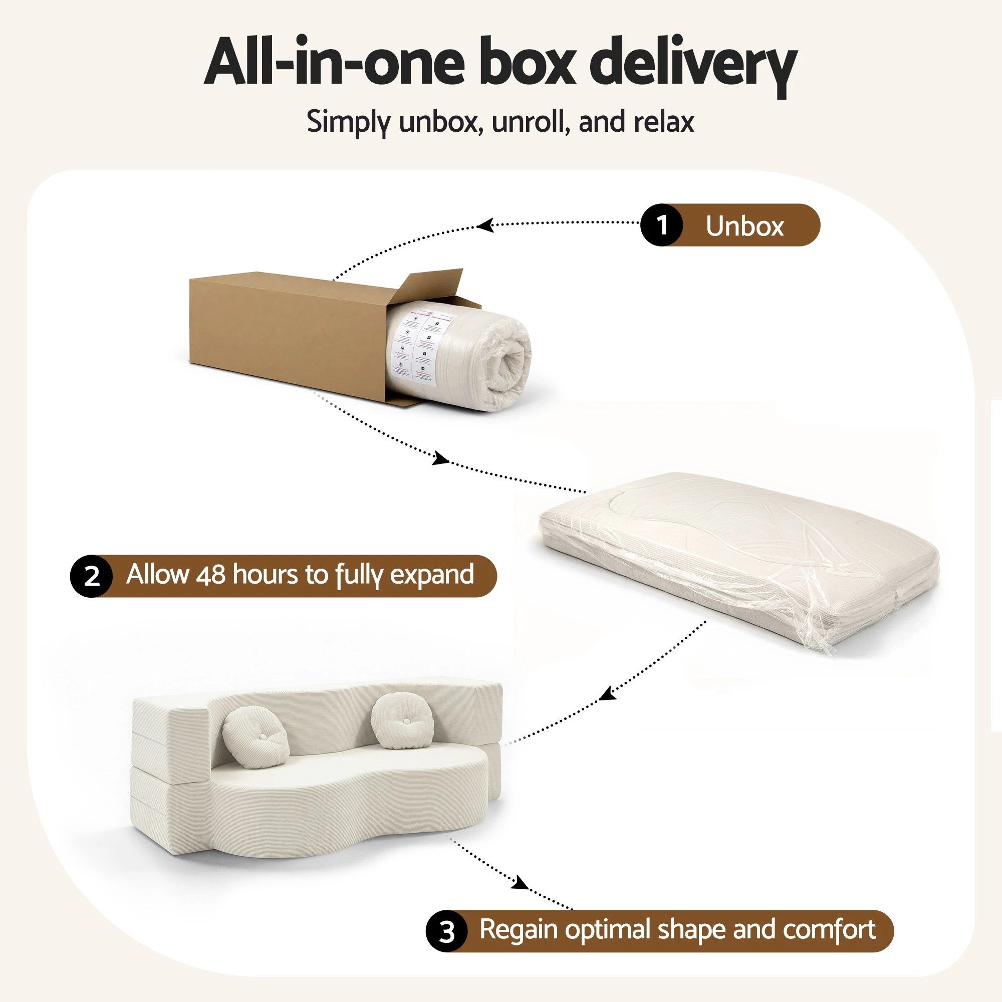 8 Artiss Folding Sofa Bed Floor Couch 2-in-1 Convertible Futon Loveseat - Beige, 8 of 8