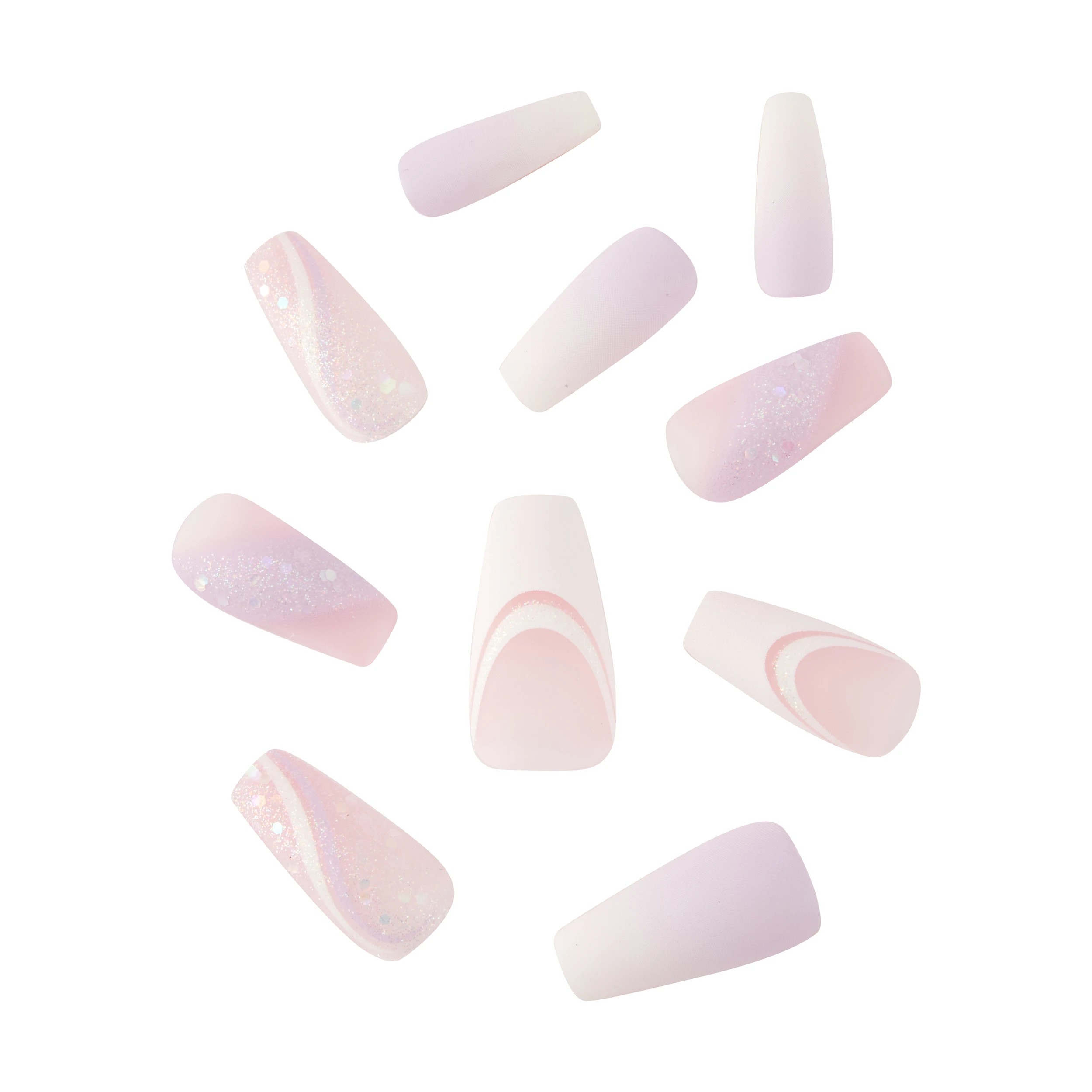 2 OXX Cosmetics 24 Pack Artificial Nails with Adhesive - Squareletto Shape, Pink Glitter, 2 of 4