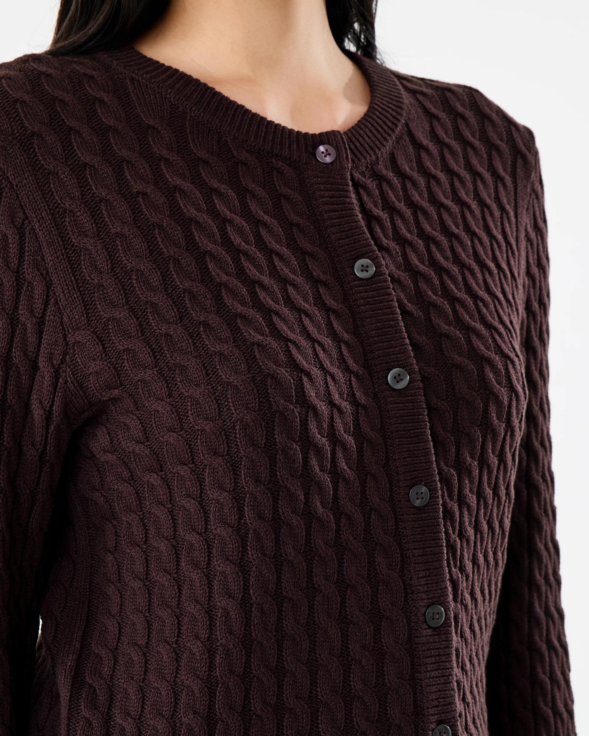 6 Long Sleeve Lightweight Cable Cardigan Fudge, 6 of 7