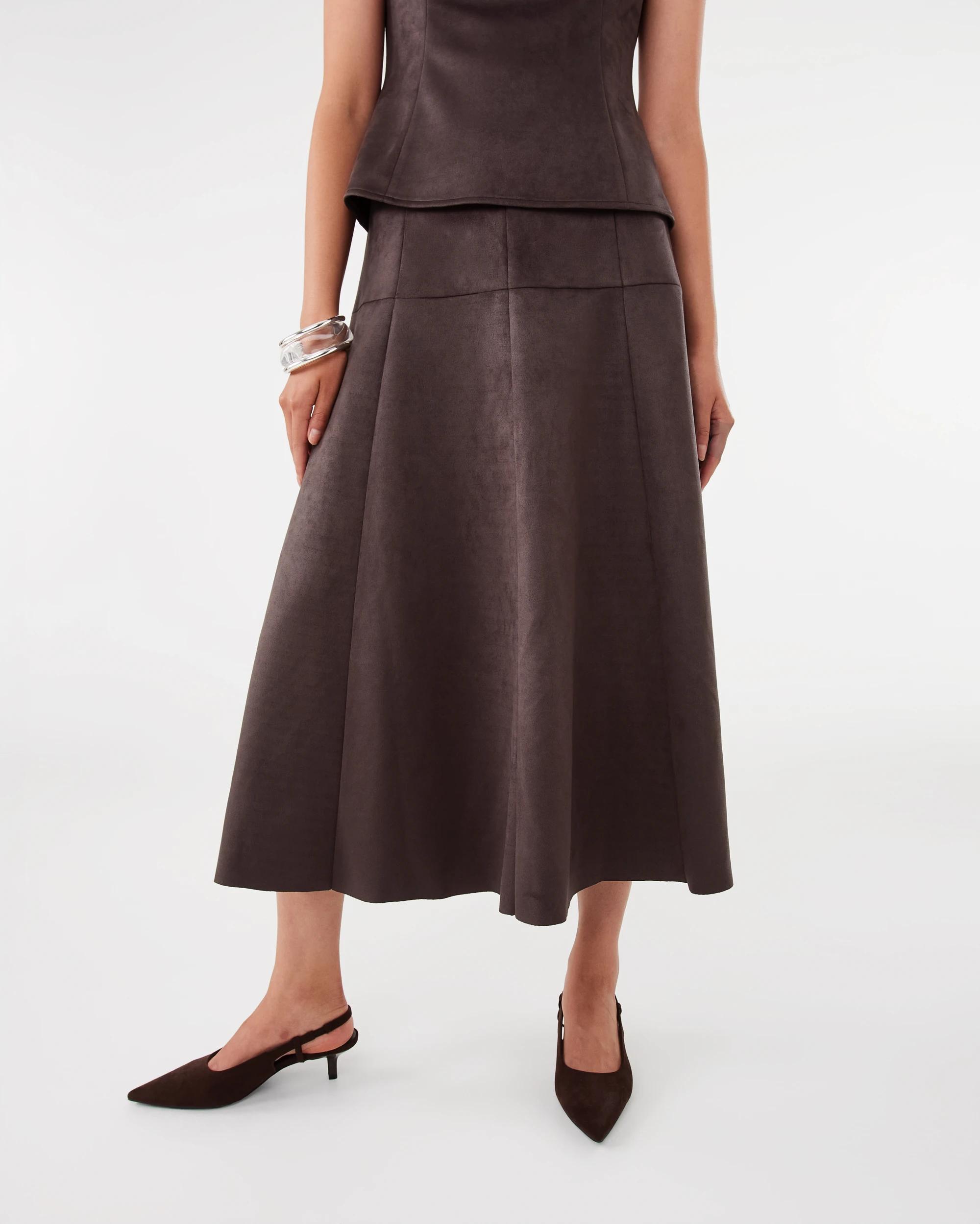 1 Suedette A-line Maxi Skirt Choc Plum, 1 of 6