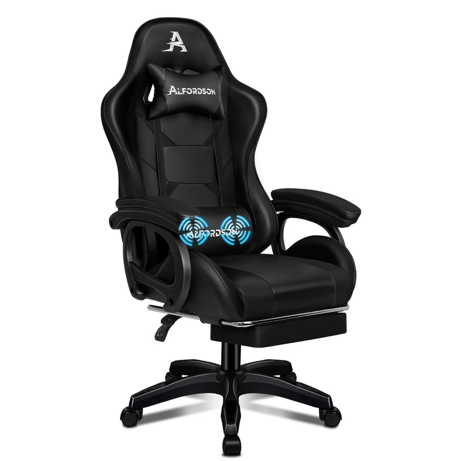 1 Alfordson Gaming Office Chair Racing Massage Computer Seat Footrest Leather - Black, 1 of 10