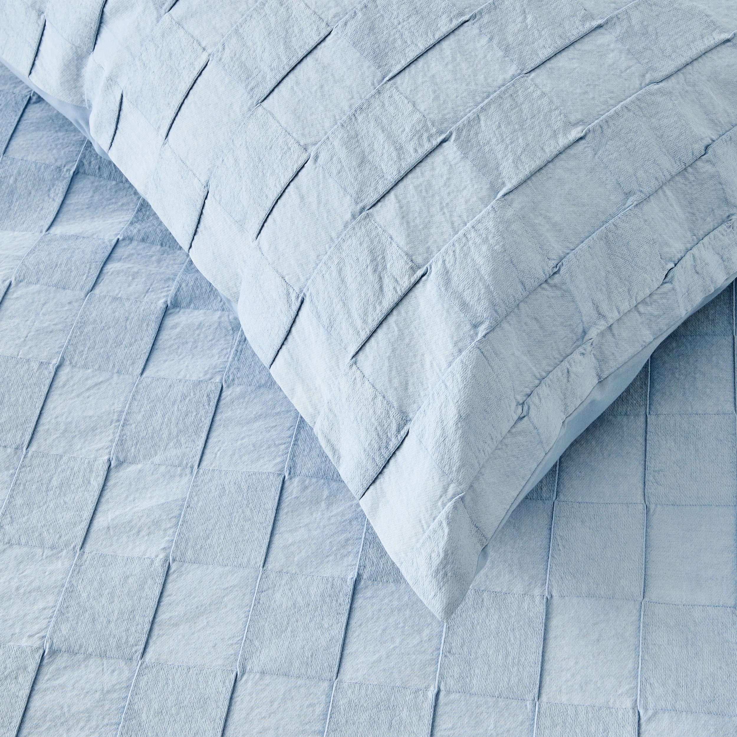 4 Check Stonewashed Australian Grown Cotton Quilt Cover Set - Queen Bed, Blue, 4 of 8