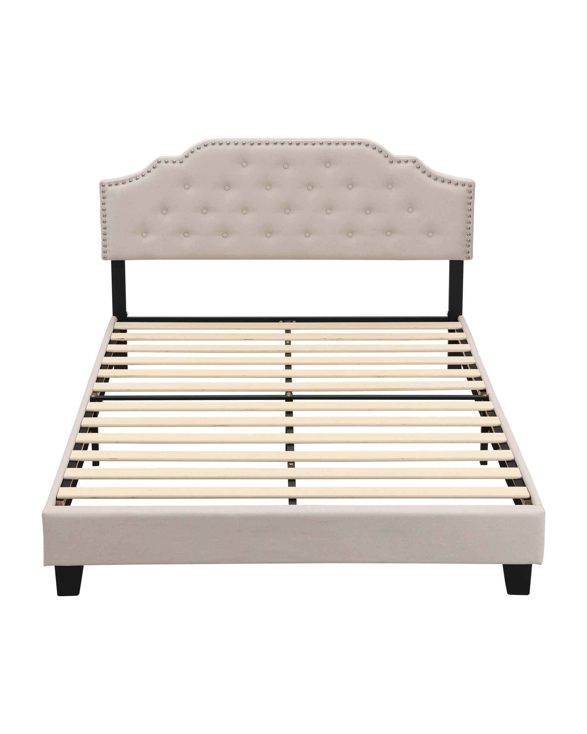 1 IHOMDEC BEF02 Double Size Bed Frame - Beige - Beige, 1 of 10