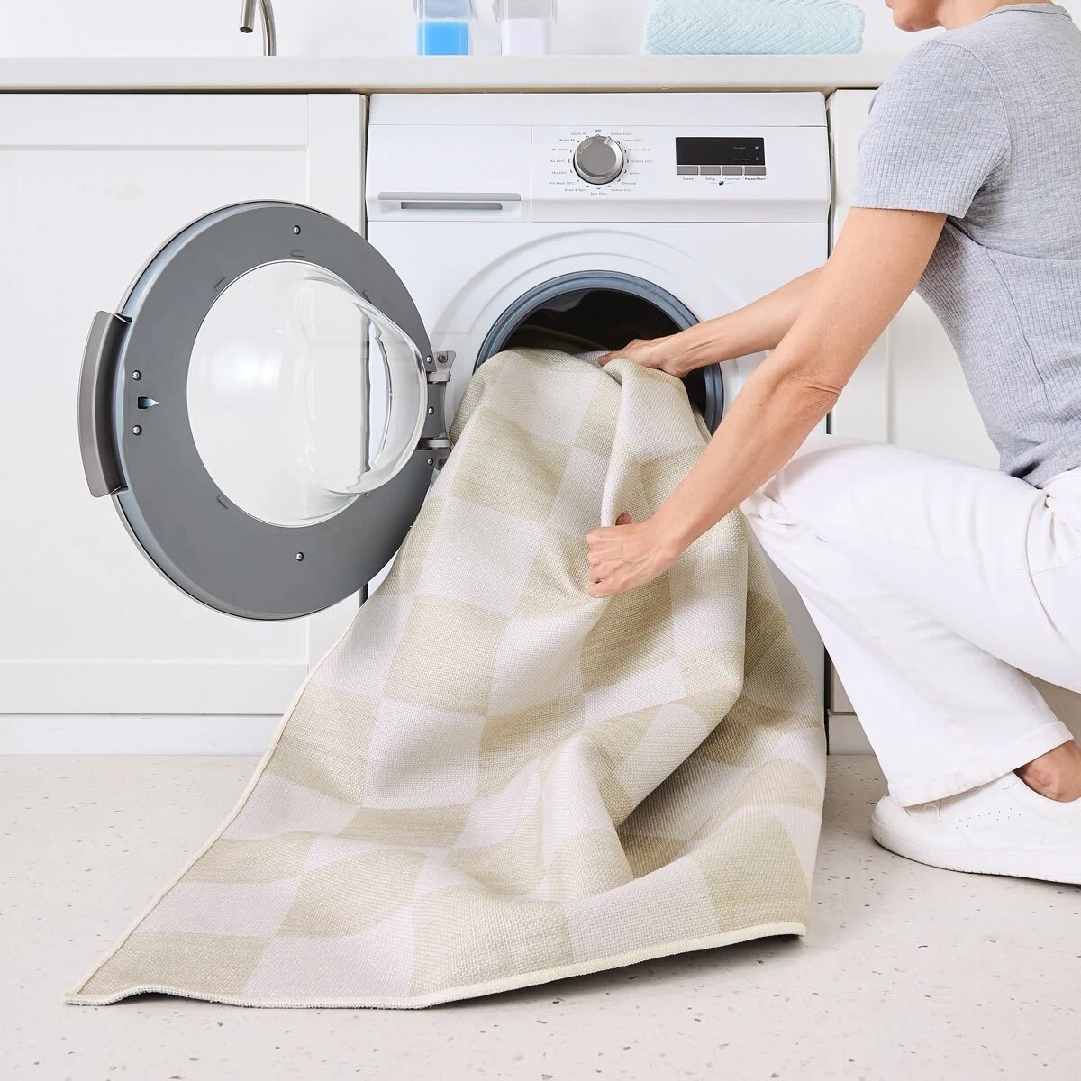 7 Check Washable Rug - Beige, Large - 235cm x 160cm, 7 of 9