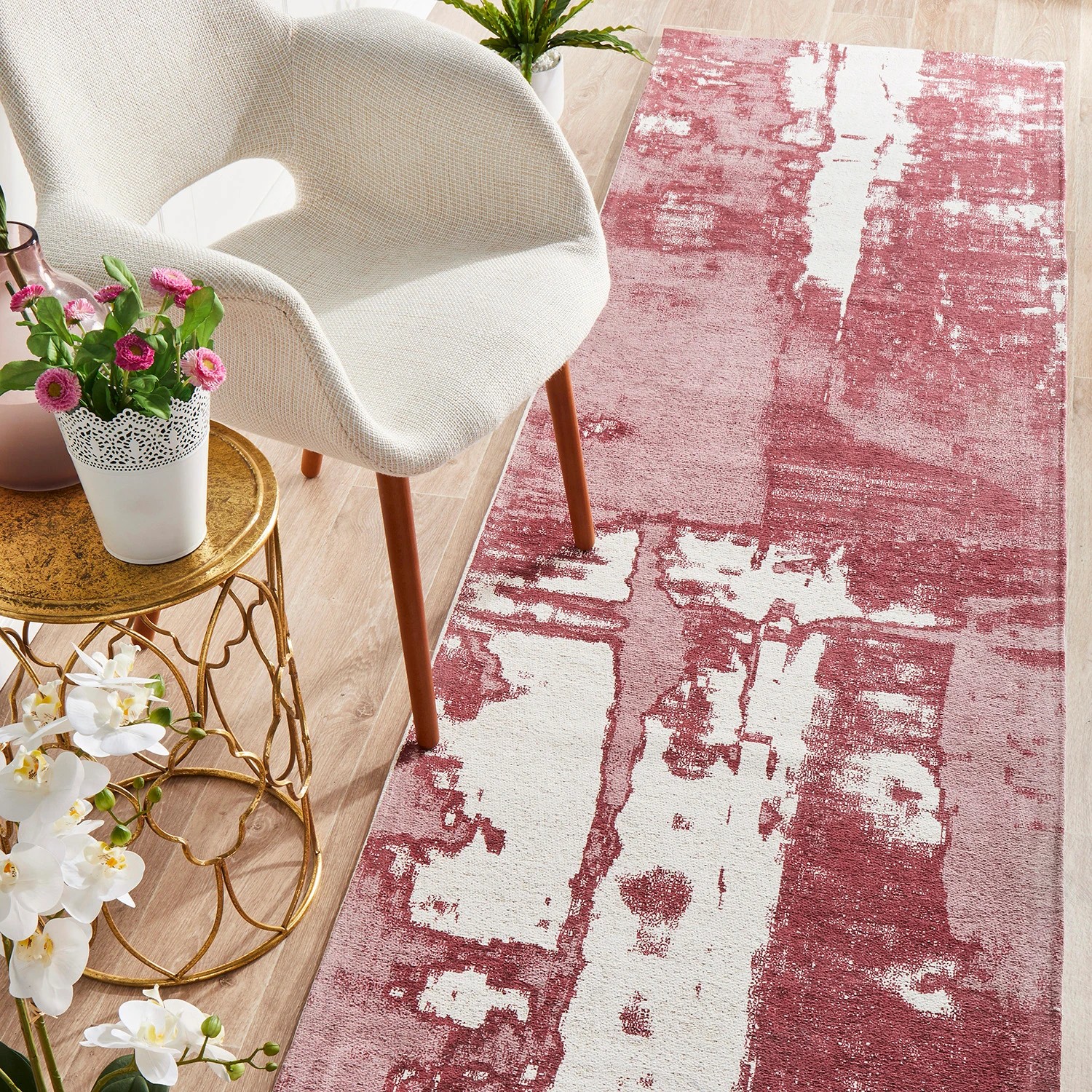 1 Common Ground Rugs Camellia 11 300x80cm - Medium Runner Handmade Rug - Pink, 1 of 7