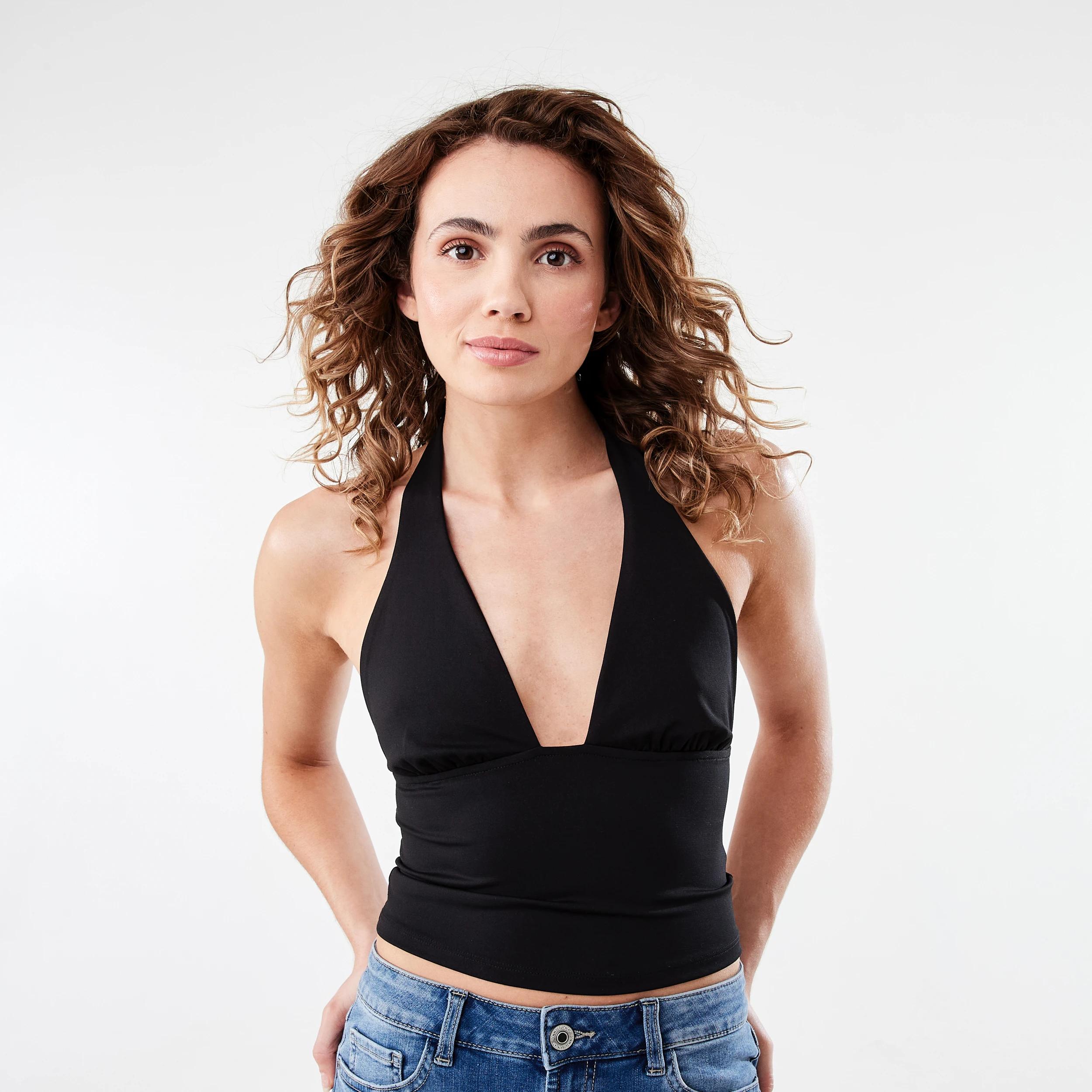 1 Halter Neck Jersey Top Black, 1 of 8