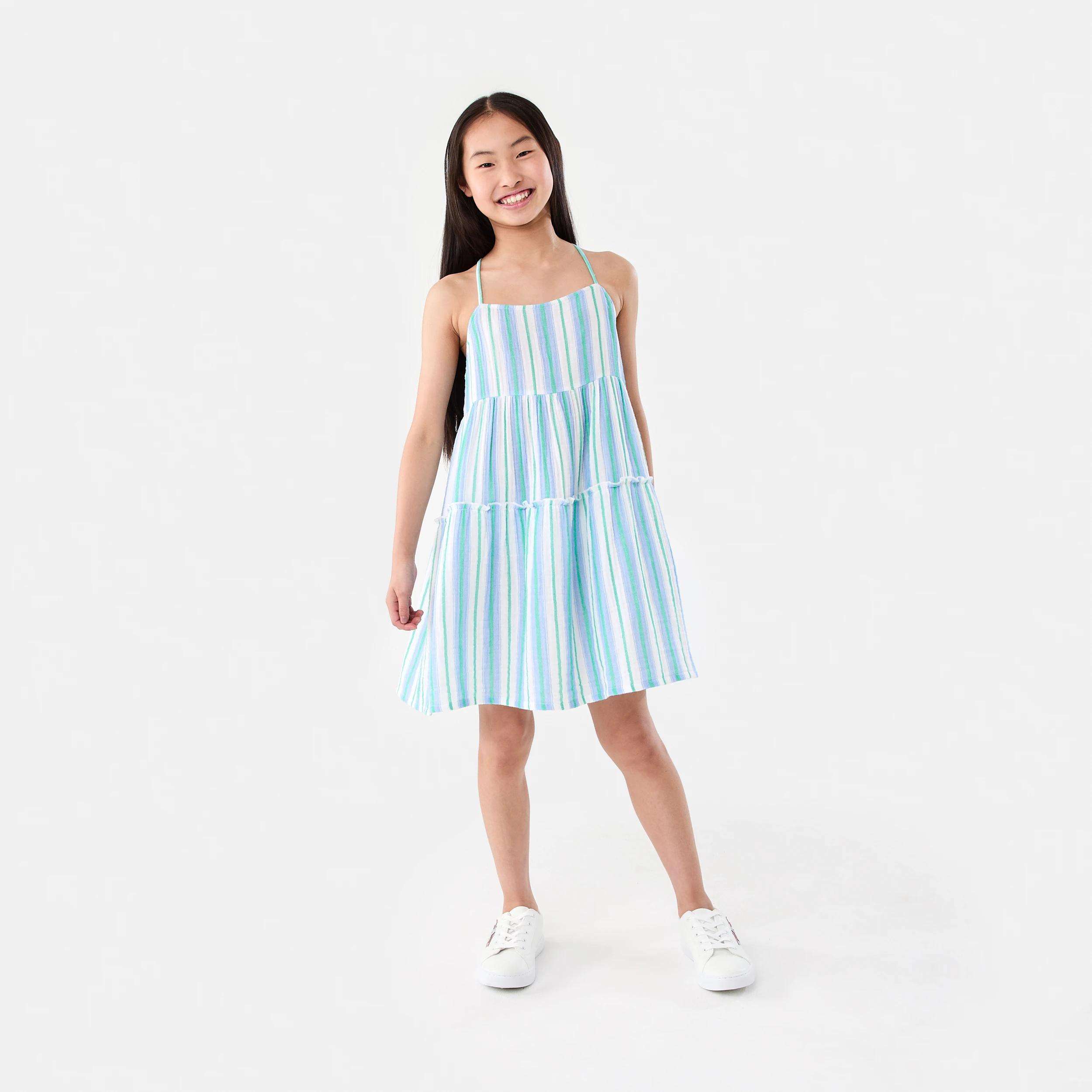 7 Strappy Tiered Dress Blu Stripe, 7 of 8