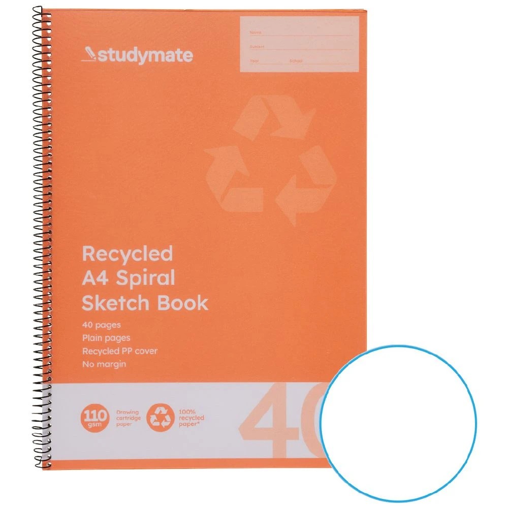 1 Studymate A4 110gsm PP Cover Sketch Book 40 Page Recycled, 1 of 3