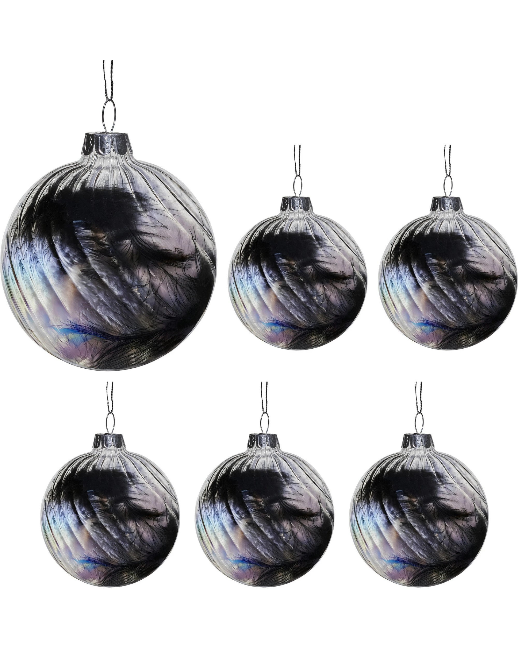 1 Christabelle Clear Striped Glass Baubles 6Pcs Filled with Feathers Balls Christmas Tree Decoration Ornament, 1 of 7