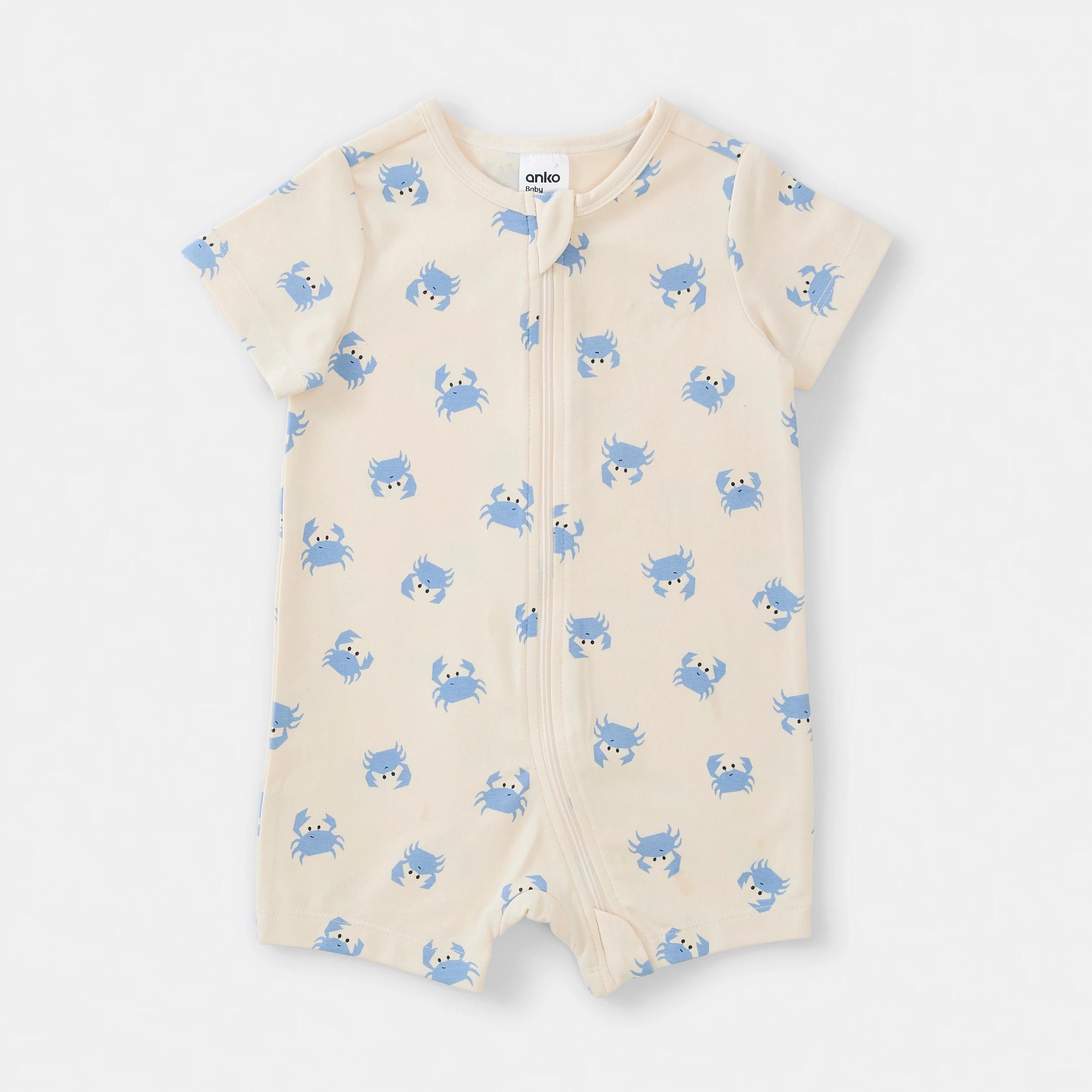 1 Short Sleeve Zip Romper Blue Crab, 1 of 4