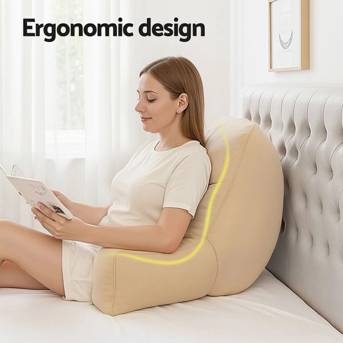 4 Giselle Reading Pillow Back Rest Lumbar Support Cushion Oatmeal - Beige, 4 of 7