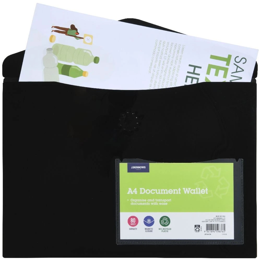 2 J.Burrows A4 Document Wallet Magnetic Closure Black, 2 of 4