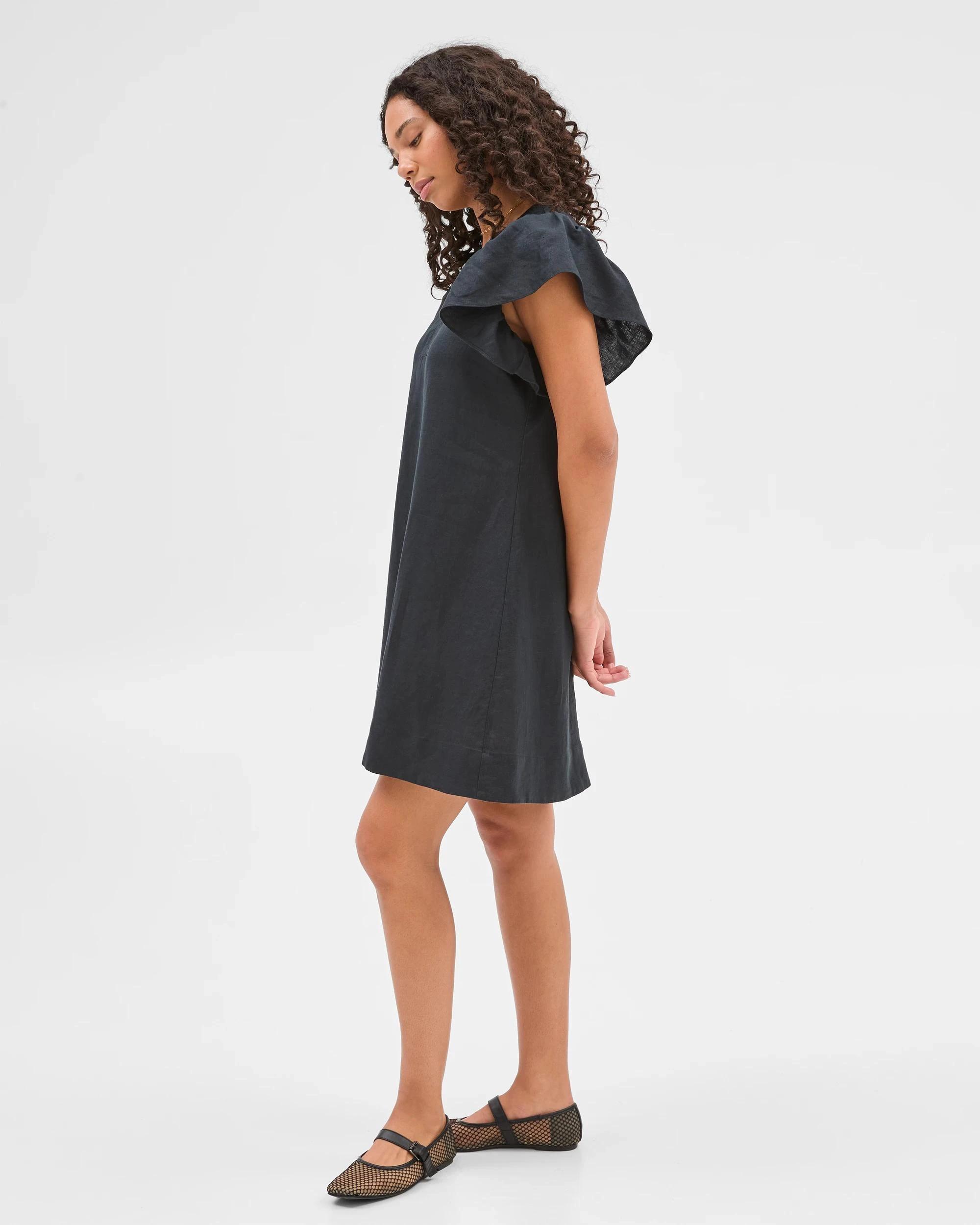 3 Target Woman European Linen Stitch Detail Mini Dress BLACK, 3 of 5