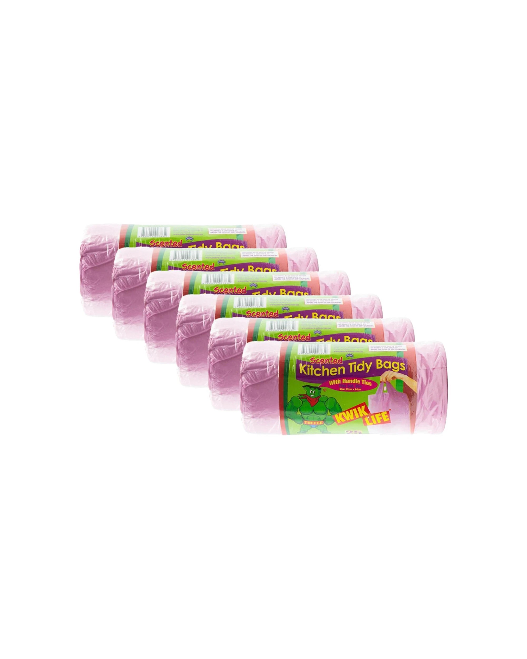 1 Kwik Life 6x 25pc Kitchen Tidy Rubbish Bags Floral Scented 50L 82x64cm - Pink, 1 of 3