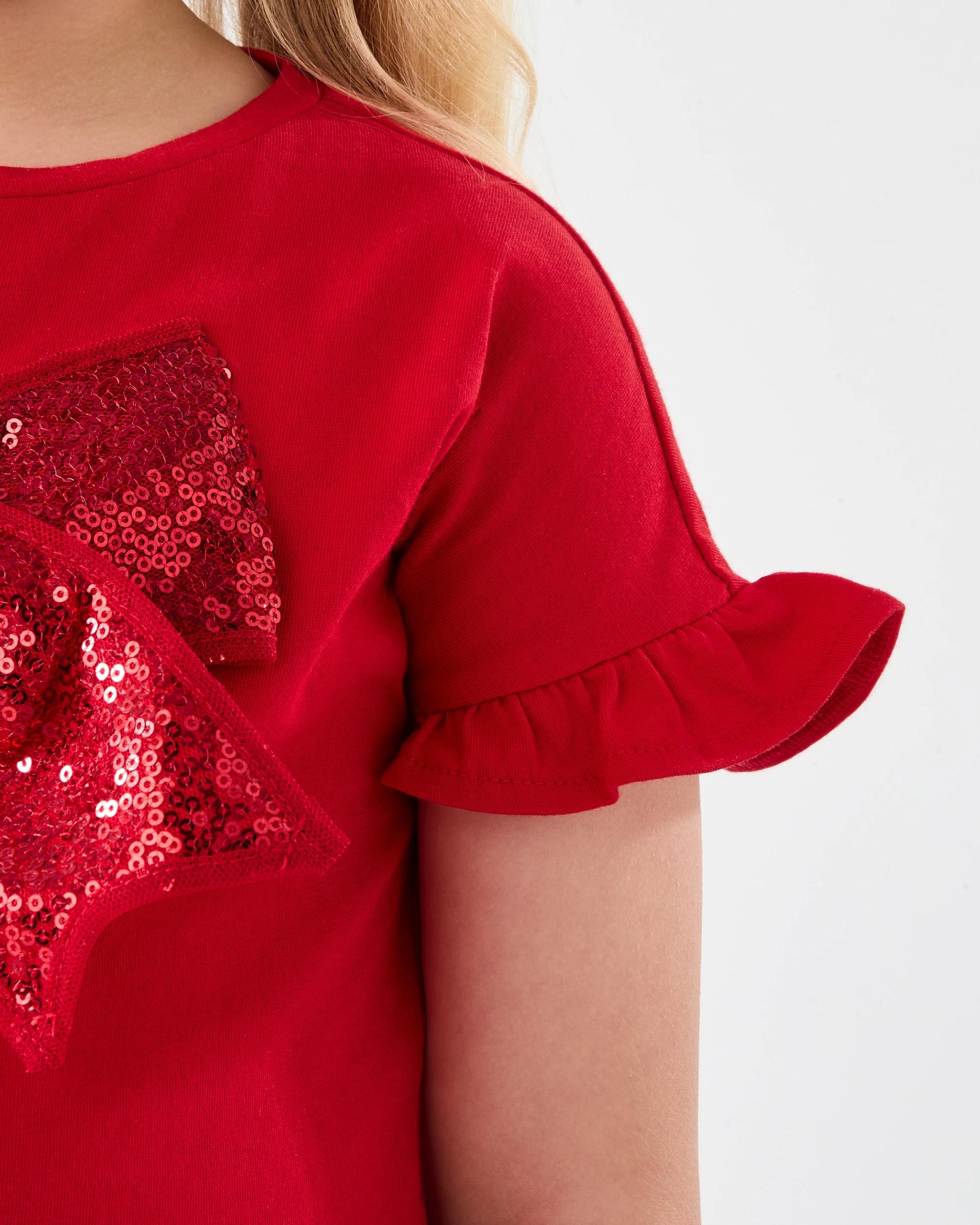 4 Christmas Bow Sequin T-Shirt Red Bow, 4 of 8