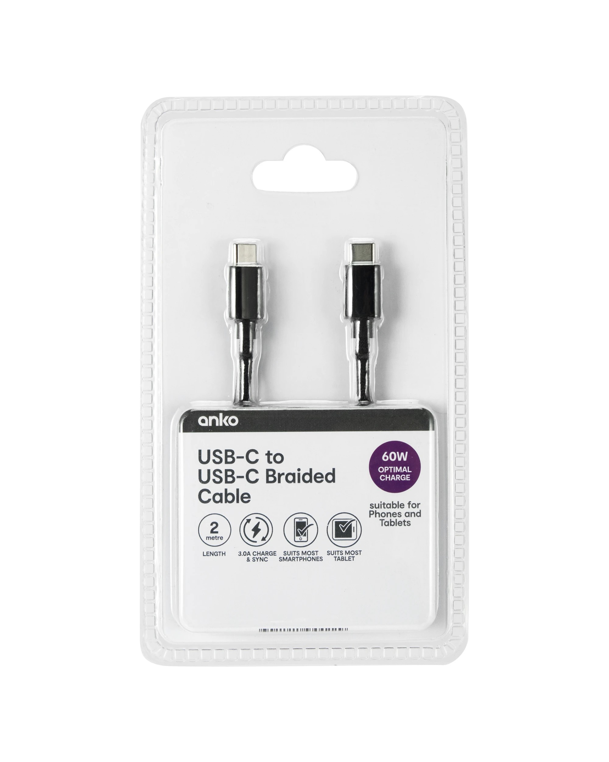 4 Braided USB-C to USB-C Cable - 2m, Black, 4 of 4