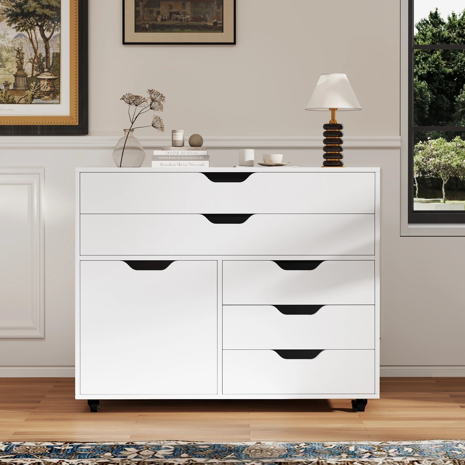 2 Costway 5 Drawer Mobile Filing Cabinet w/Door & Shelf Home Office Storage Cabinet - White, 2 of 5