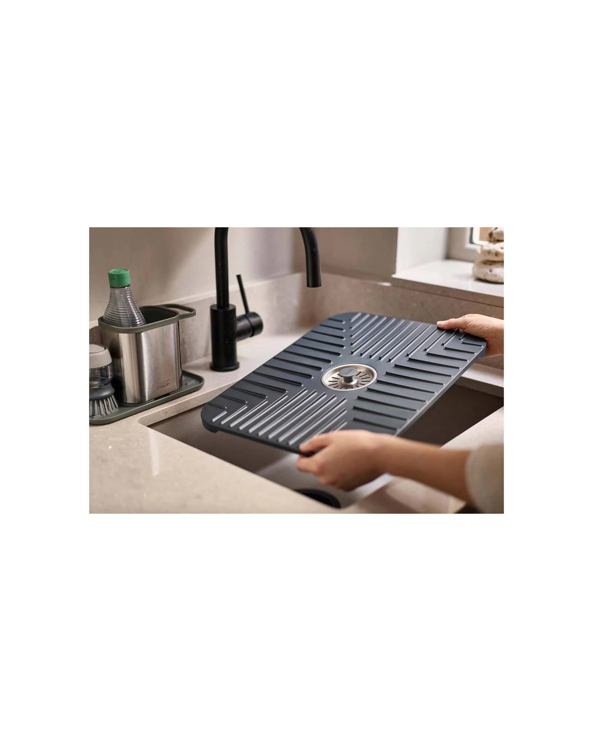 5 Joseph Joseph SinkShield Sink Saver Protector Mat Large Removable Plug - Grey, 5 of 7