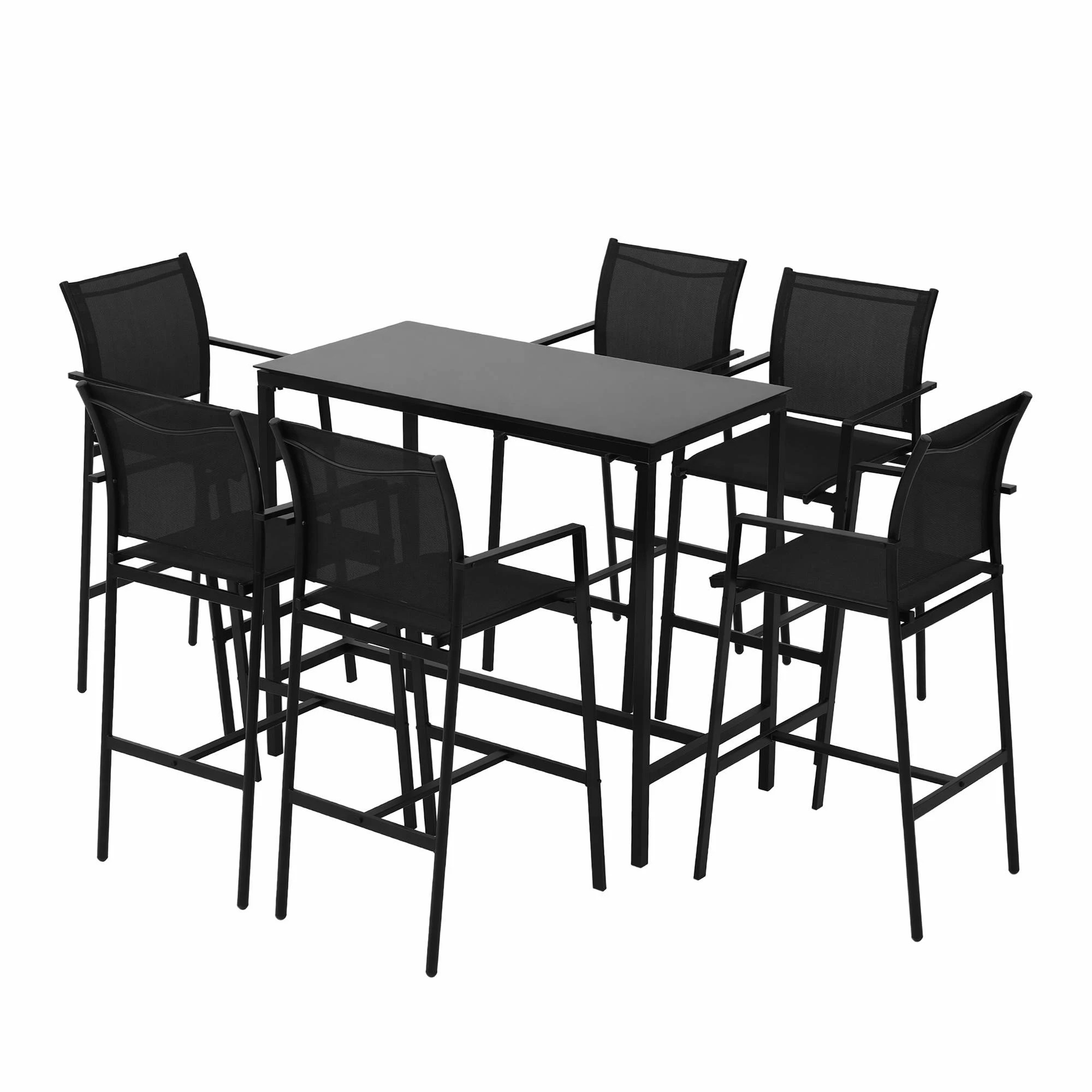 4 Gardeon 7PCS Outdoor Bar Set Stools Dining Chairs Table Patio Steel Bistro Set - Black, 4 of 7
