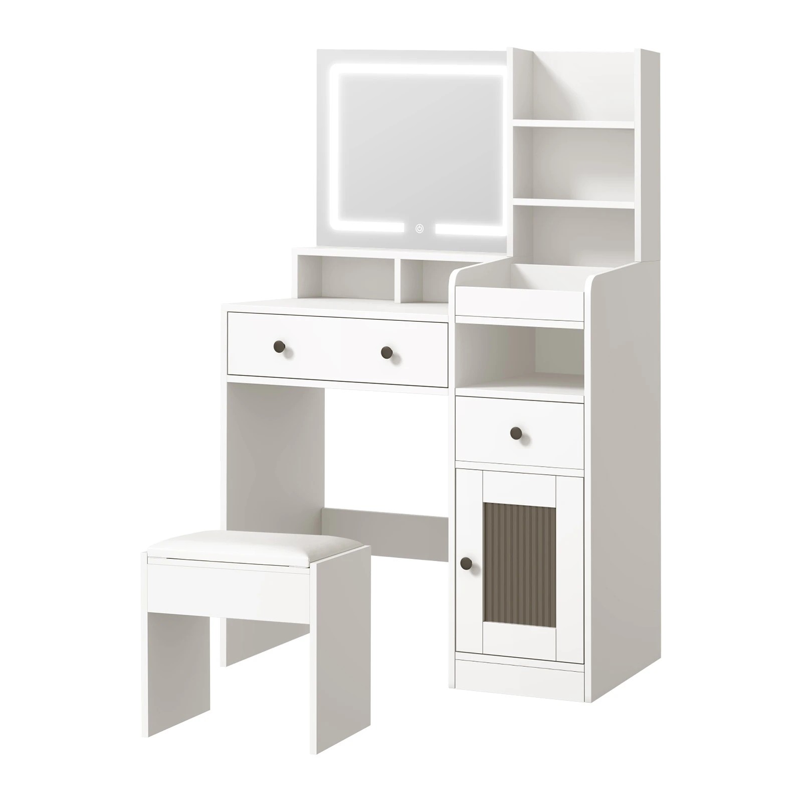 1 Oikiture Dressing Table Stool Set Makeup Mirror Led Light Vanity Desk
 - White, 1 of 9