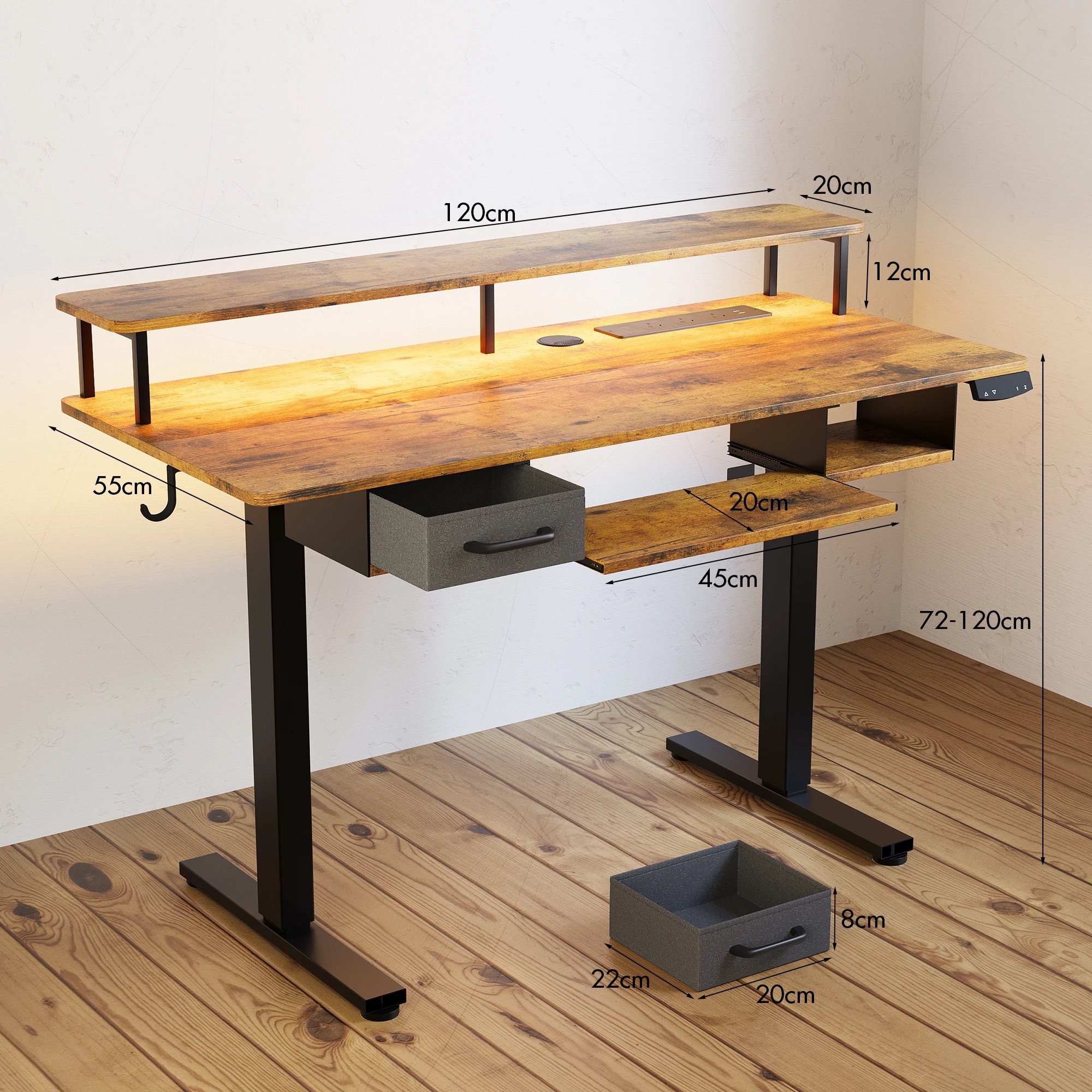 2 Advwin Electric Standing Desk with Monitor Stand and keyboard tray 120cm - Brown, 2 of 8