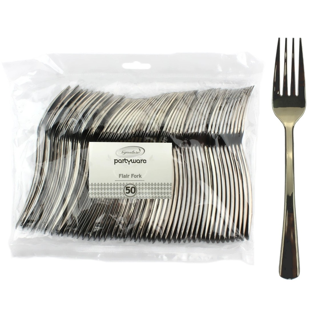 1 Partyware Stainless Steel Look Flair Plastic Forks (Pack of 50), 1 of 1