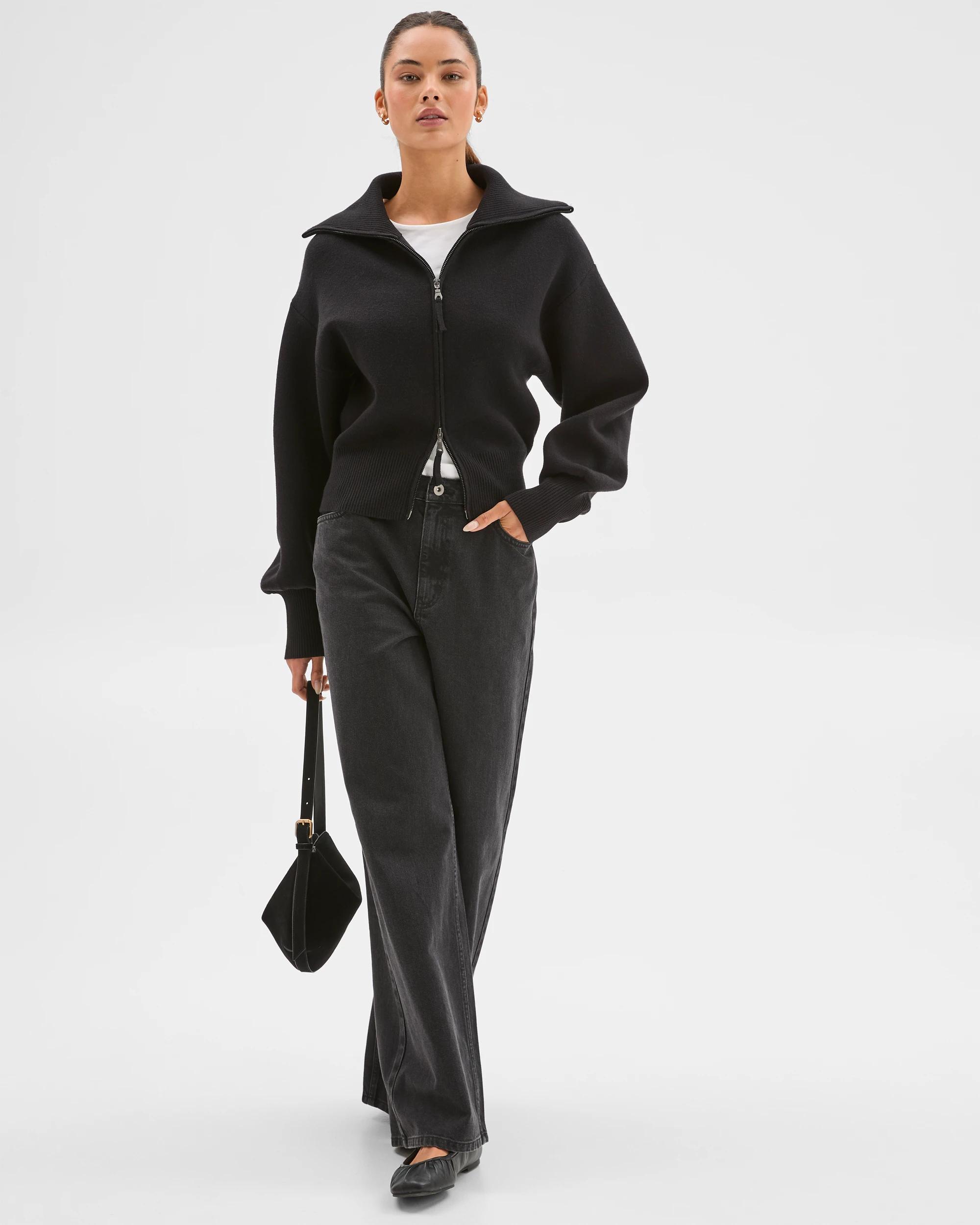 3 Lily Loves Long Cocoon Sleeve Zip Through Cardigan BLACK, 3 of 8