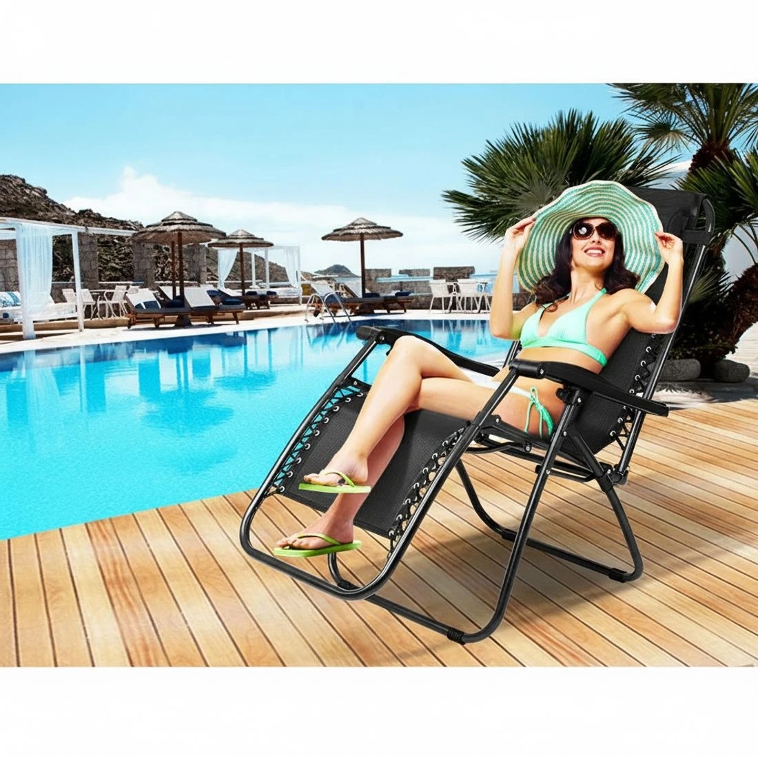 5 Gardeon 2PC Zero Gravity Chair Folding Outdoor Recliner Adjustable Sun Lounge - Black, 5 of 6
