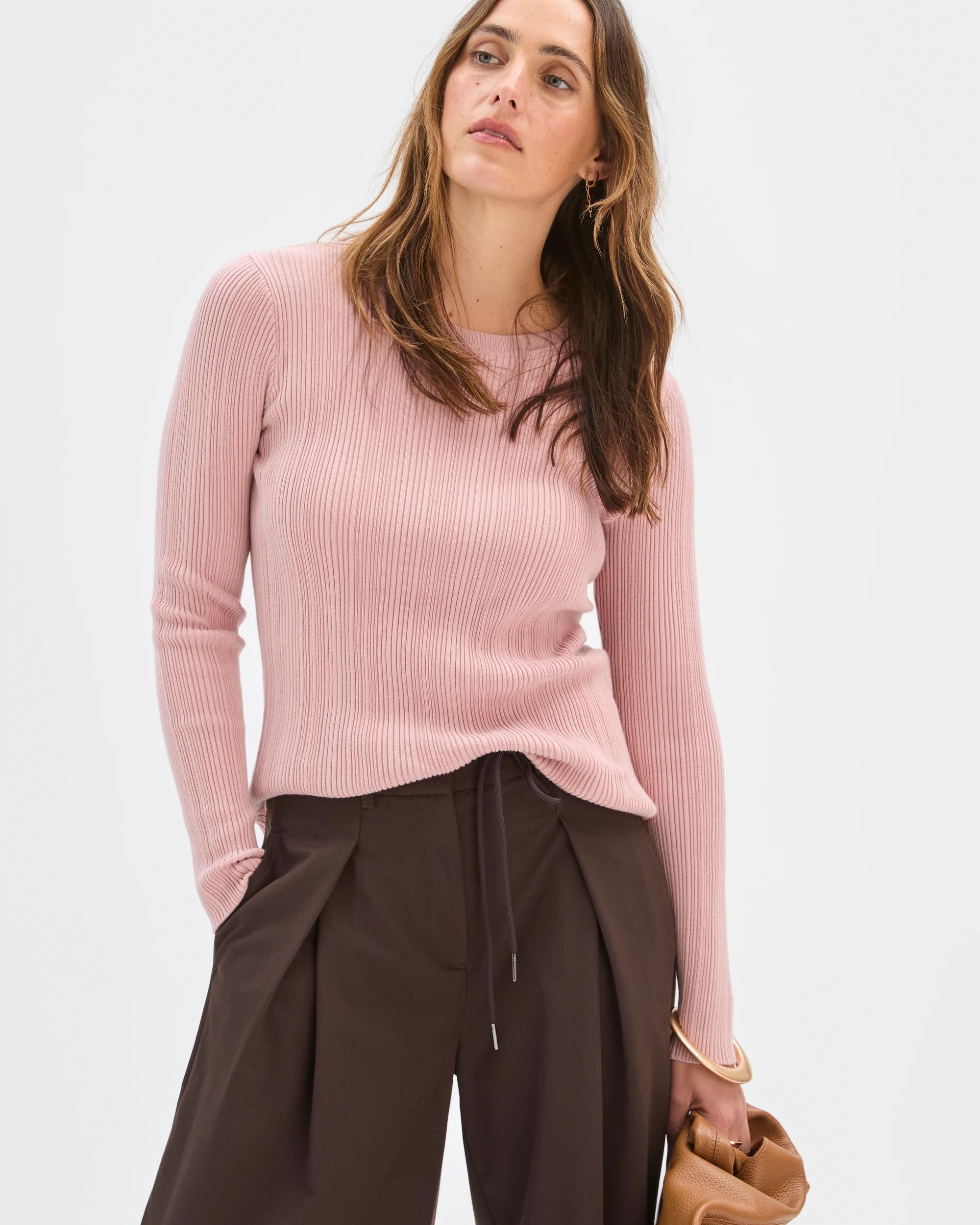 3 Target Woman Australian Cotton Blend Variegated Long Sleeve Knit Top SOFT BLUSH, 3 of 7
