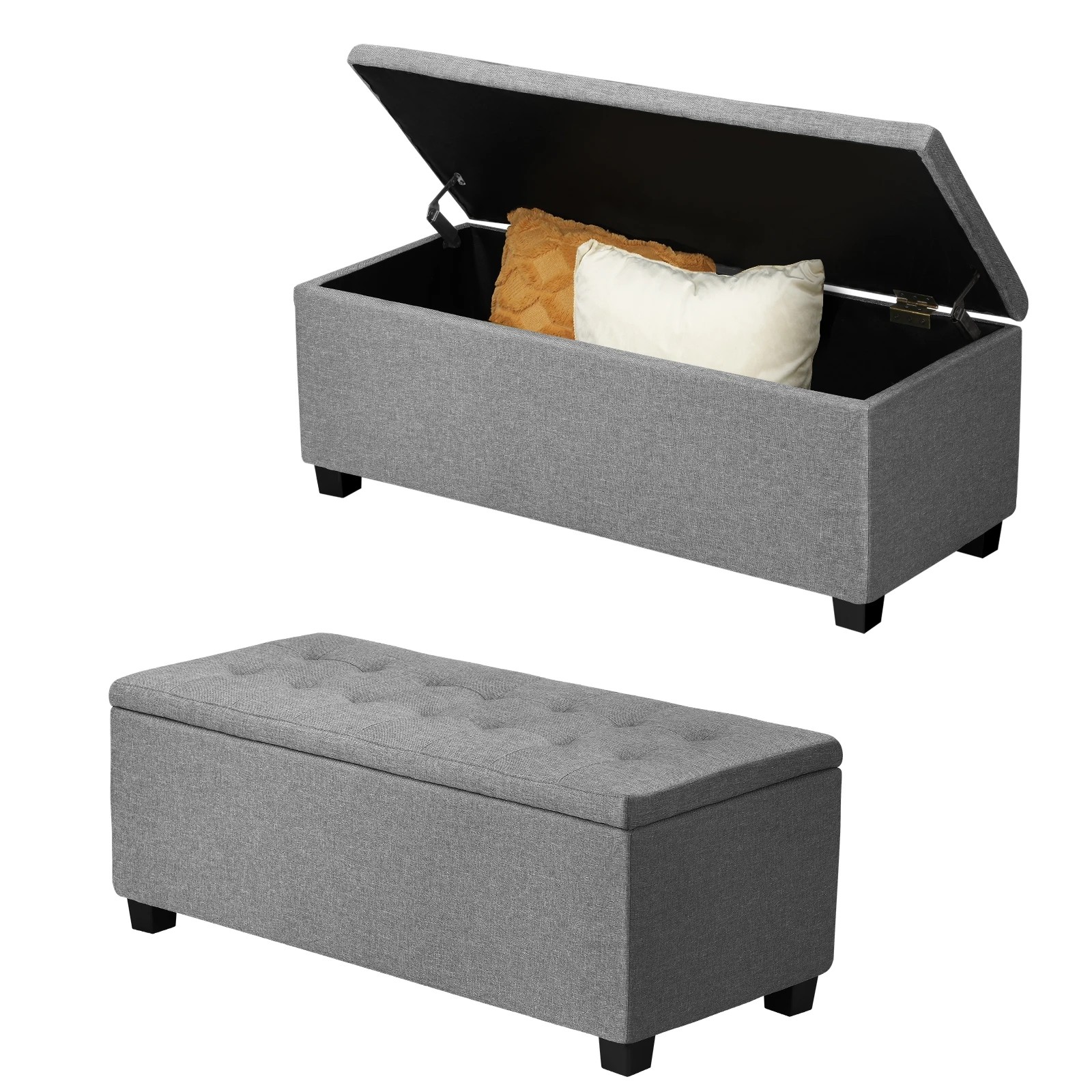 1 Oikiture Storage Ottoman Blanket Box Faux Linen Chest Toy Foot Stool Large
 - Grey, 1 of 10