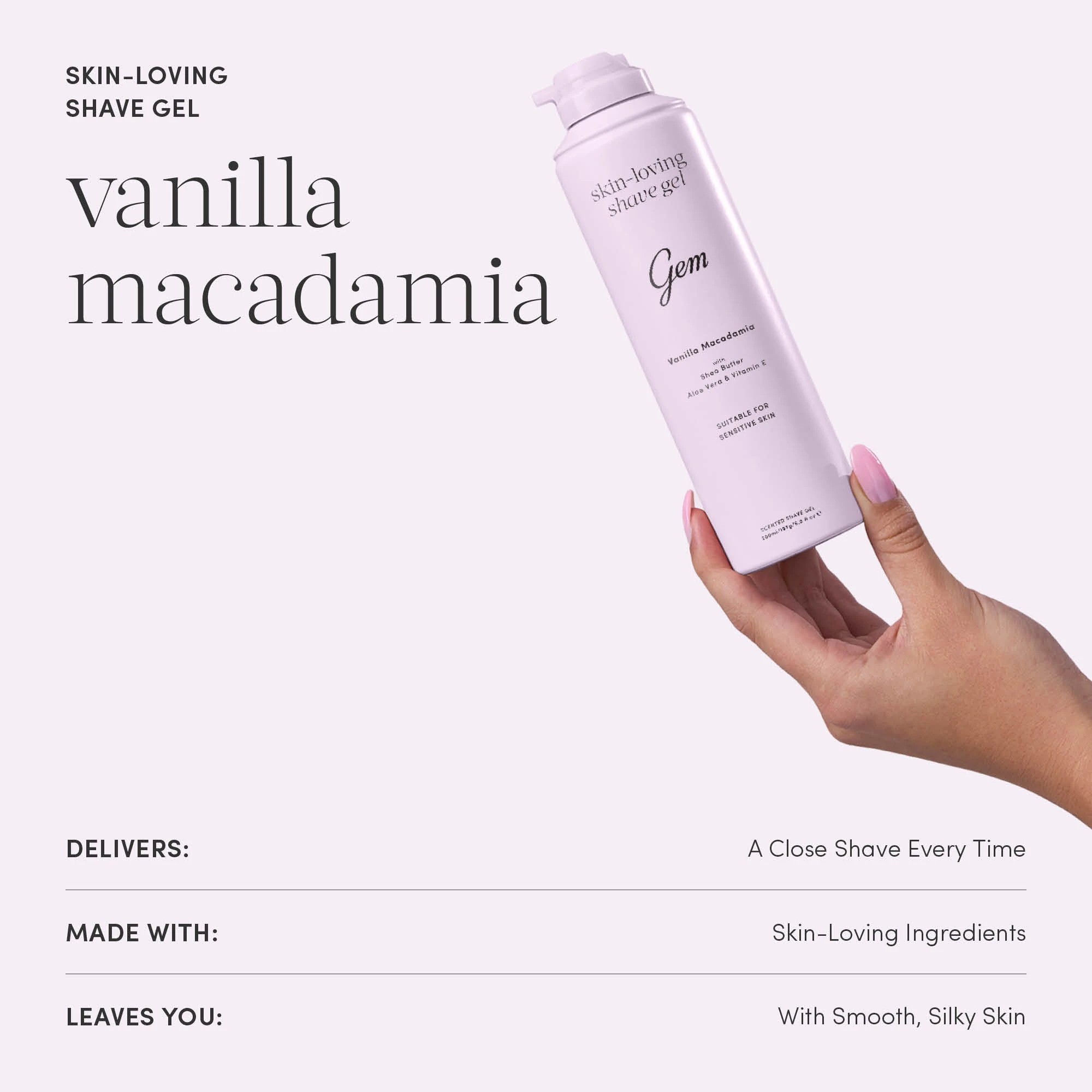 6 Gem Vanilla Macadamia Skin-Loving Shave Gel 195g - Shea Butter, Aloe Vera and Vitamin E, 6 of 6