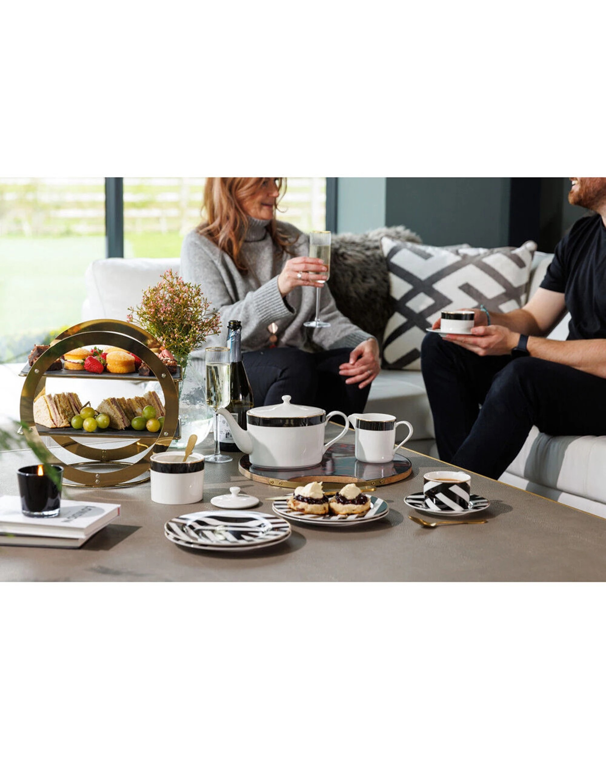 6 Mikasa 4pc Luxe Deco China Tea Cups And Saucers Block Stripe Set 200ml - Multi, 6 of 6