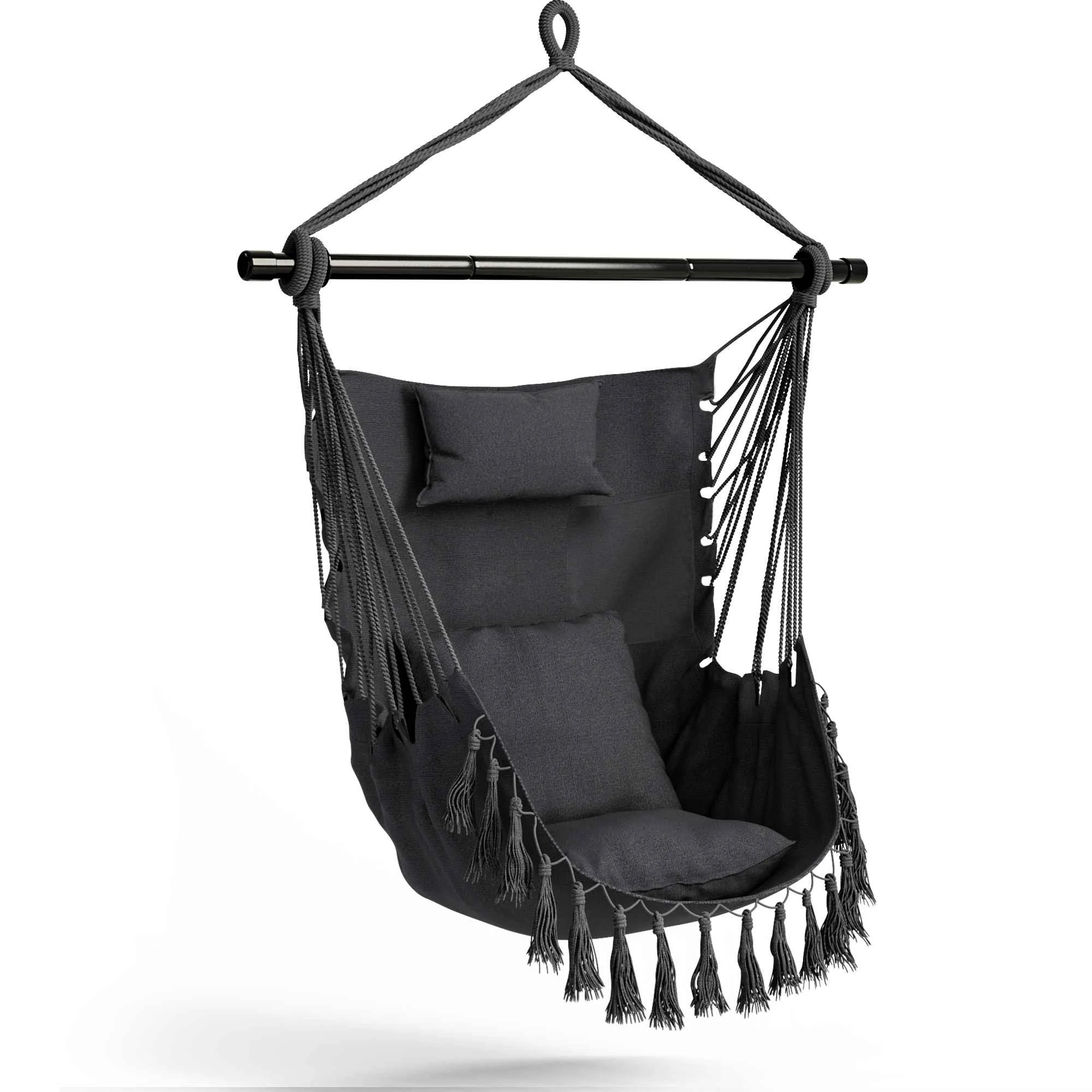 1 Costway Hanging Rope Swing w/Pillow & Cushions Macrame Hanging Chair - Grey, 1 of 2