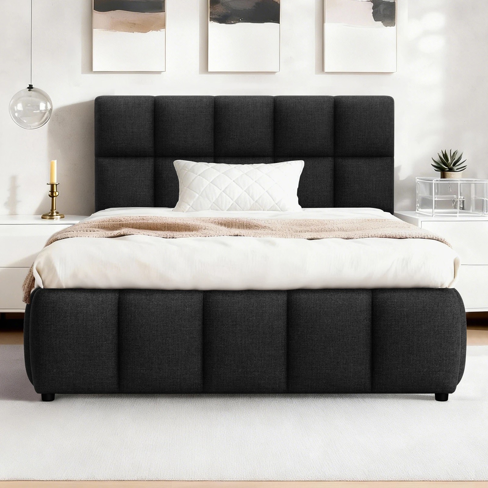 4 Alfordson Bed Frame King Single Grid Tufted Gas Lift Storage Gromit - Charcoal, 4 of 10