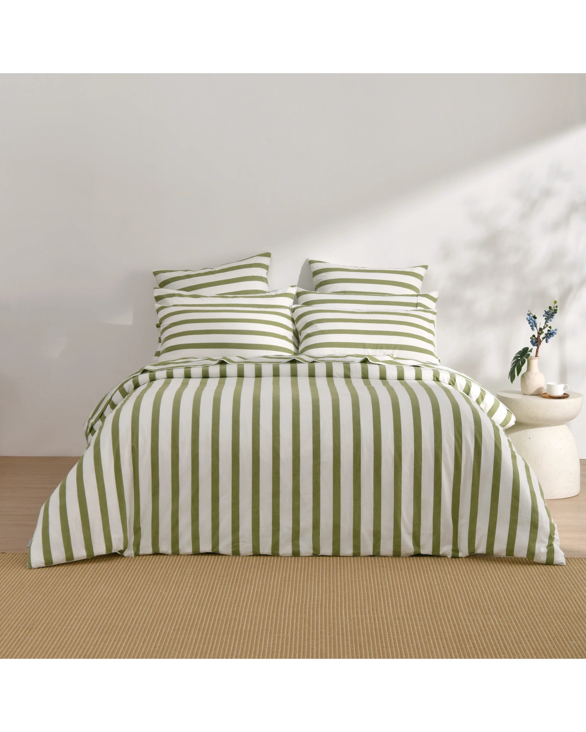 5 Dreamaker Cove Yarn Dyed Washed Cotton Striped Quilt Cover Set - Single Bed - Olive, 5 of 7