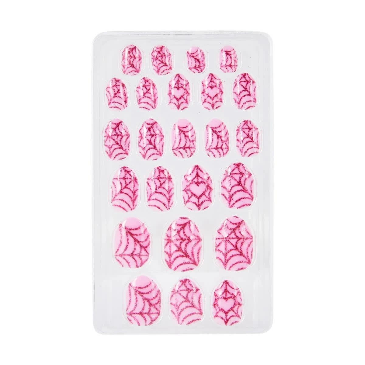 3 OXX Junior Halloween 24 Pack Kids Stick On Nails Pre-Glued - Glitter Webs, Pink, 3 of 4