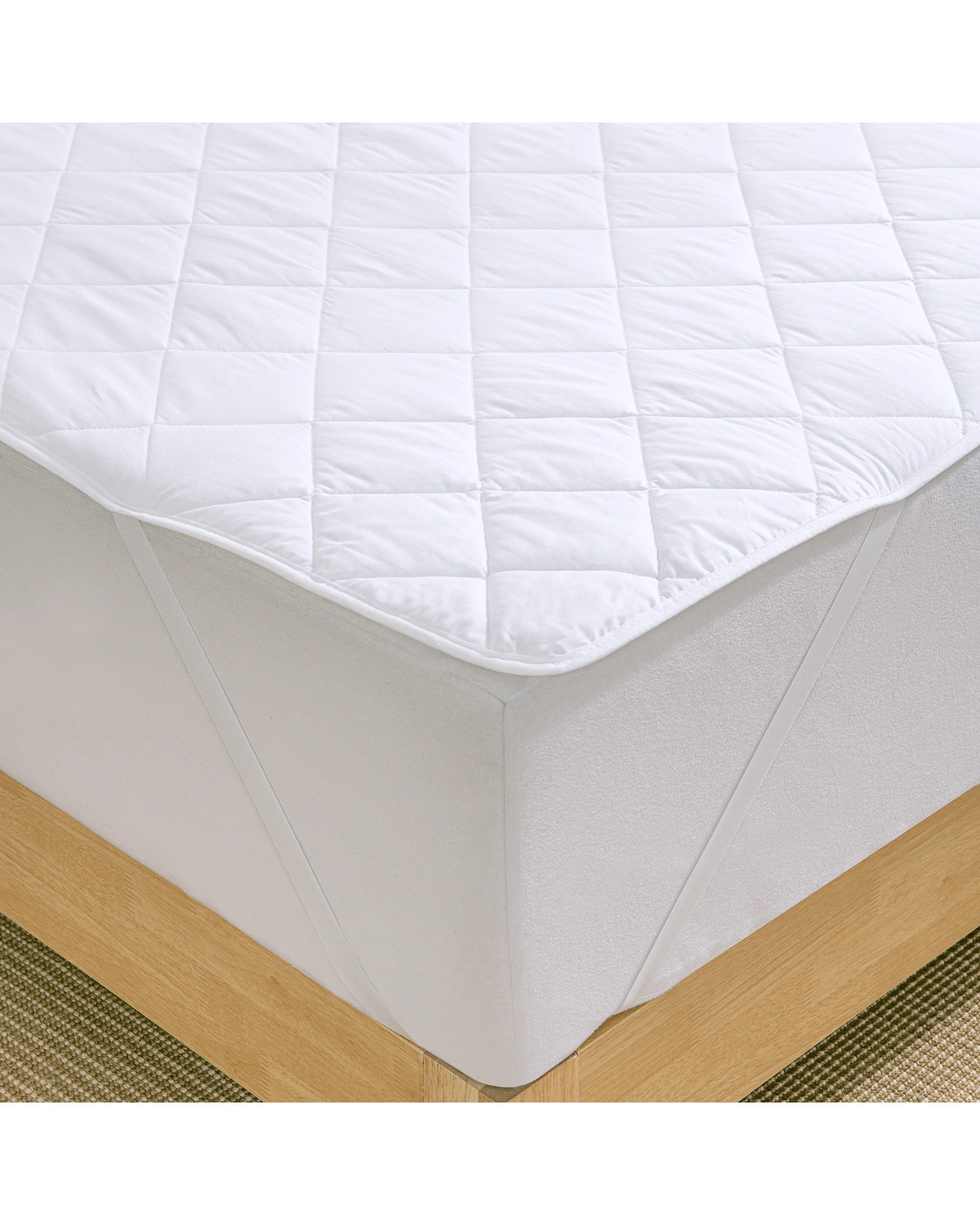 2 ESSN Commercial Cotton Cover Quilted Mattress Protector with Corner Straps - Single Bed - White, 2 of 5